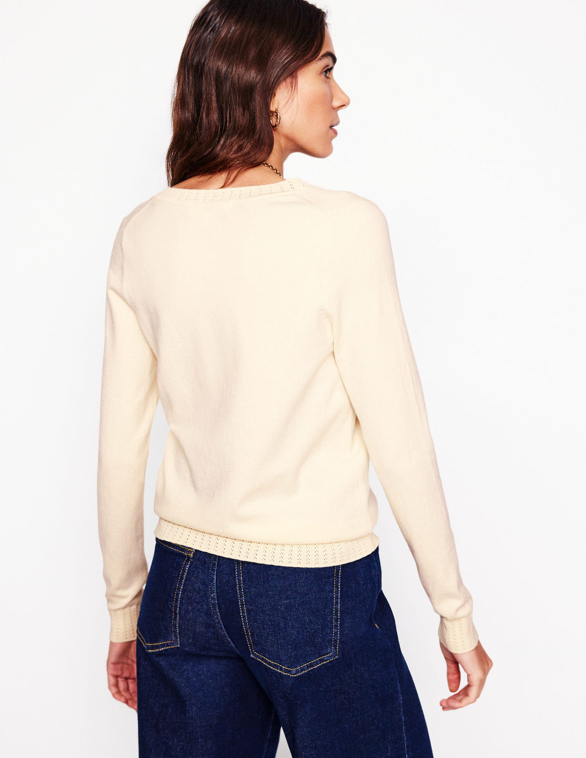 Emilia Cotton V Neck Sweater-Warm Ivory - Image 3