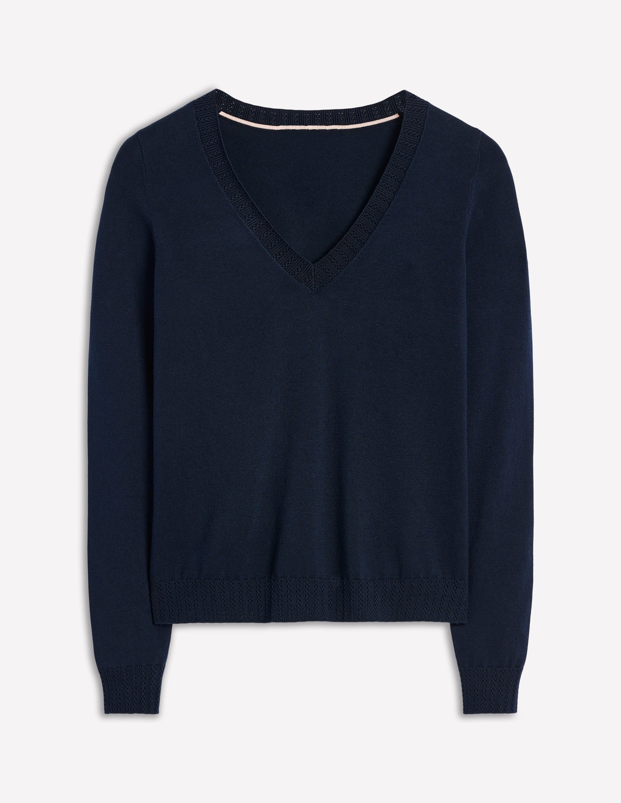 Emilia Cotton V Neck Sweater-Navy - Image 8