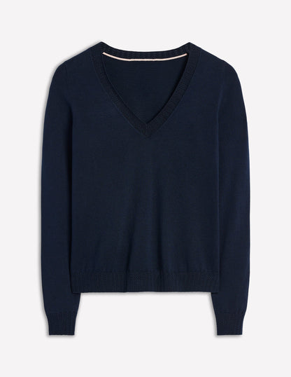 Emilia Cotton V Neck Sweater-Navy