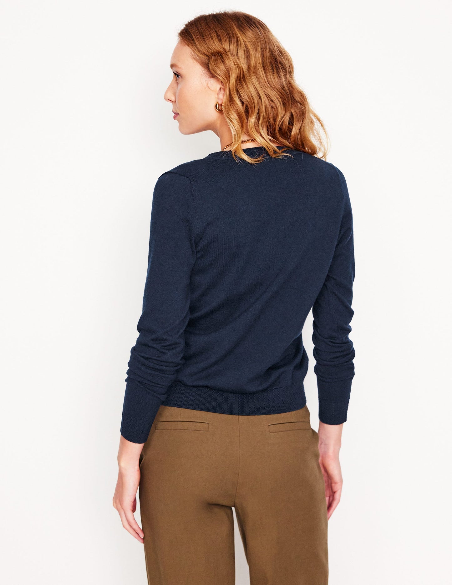 Emilia Cotton V Neck Sweater-Navy