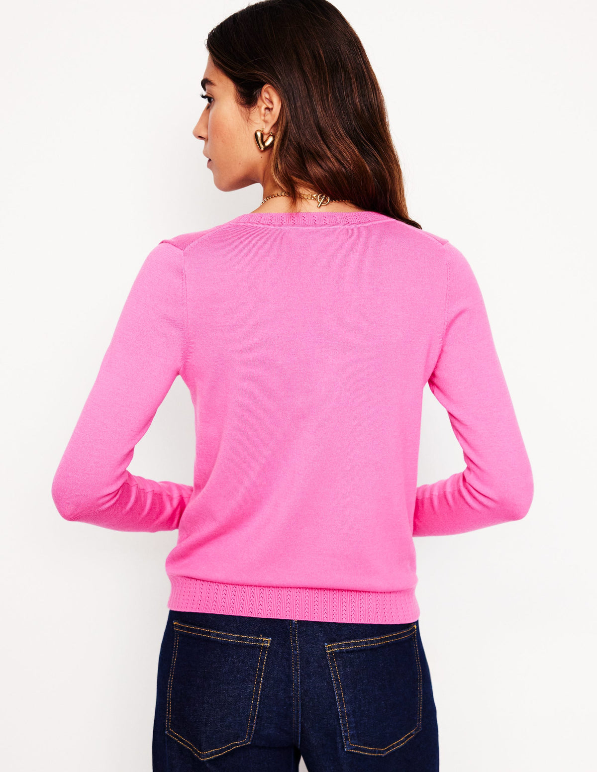 Emilia Cotton V Neck Sweater-Tickled Pink - Image 3
