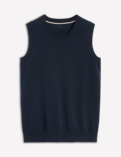 Emilia Cotton Crew Neck Vest-Navy