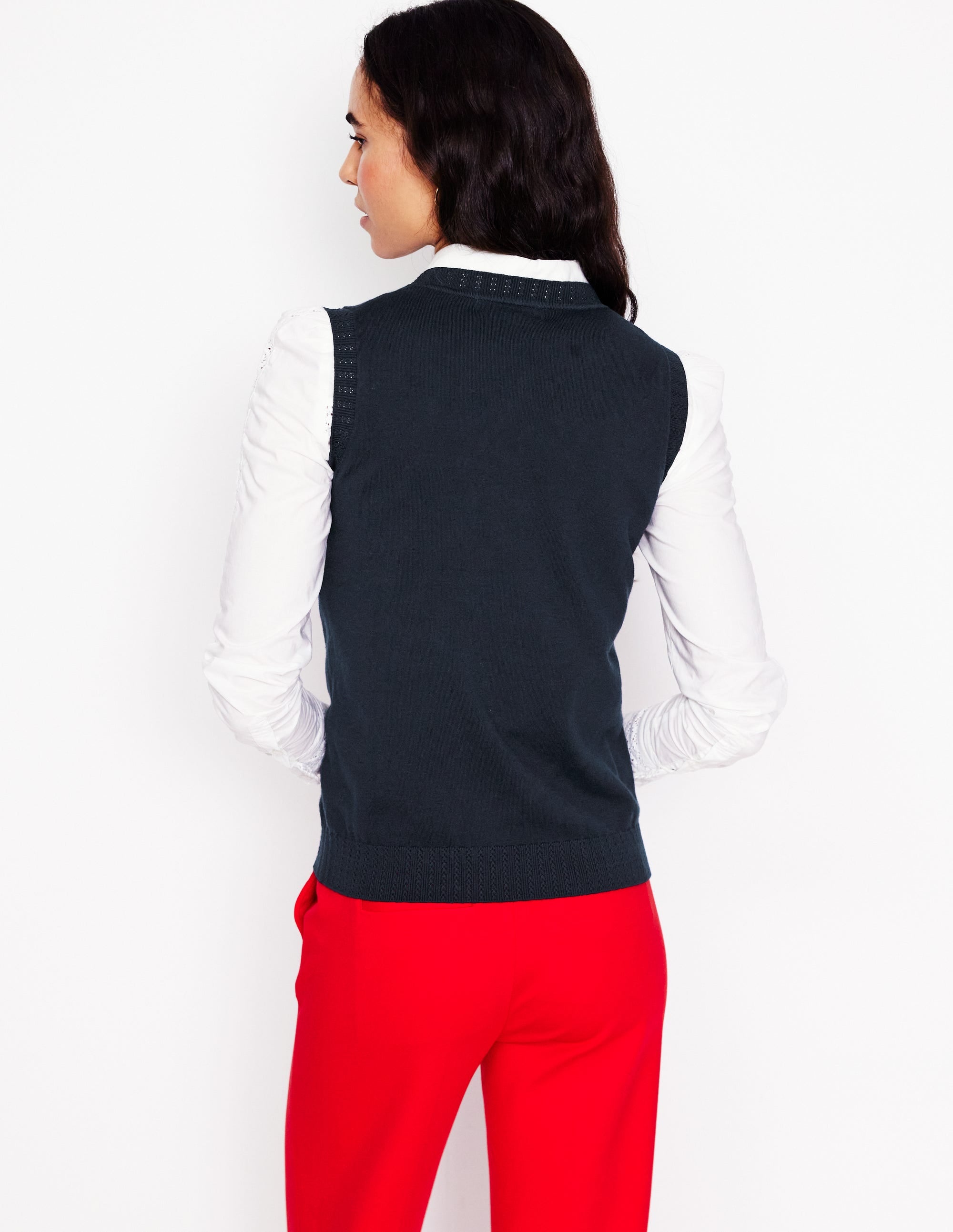 Emilia Cotton Crew Neck Vest-Navy - Image 4