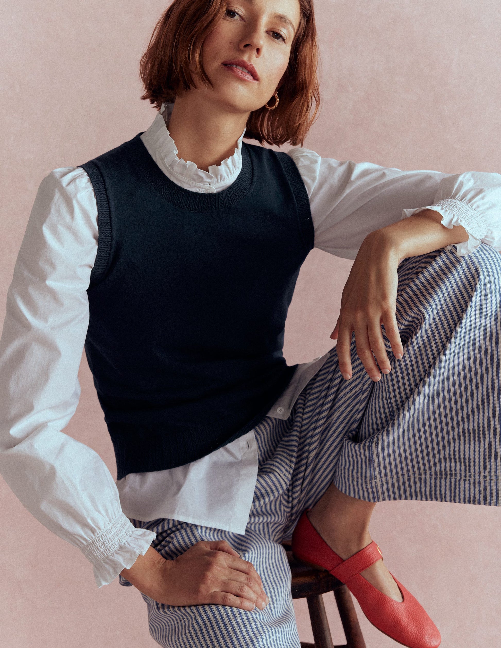 Emilia Cotton Crew Neck Vest-Navy-6