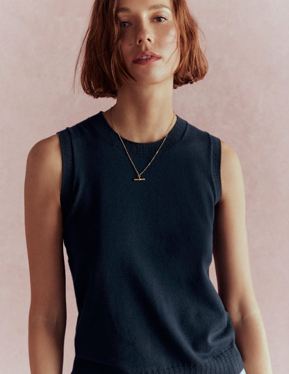 Emilia Cotton Crew Neck Vest-Navy-1