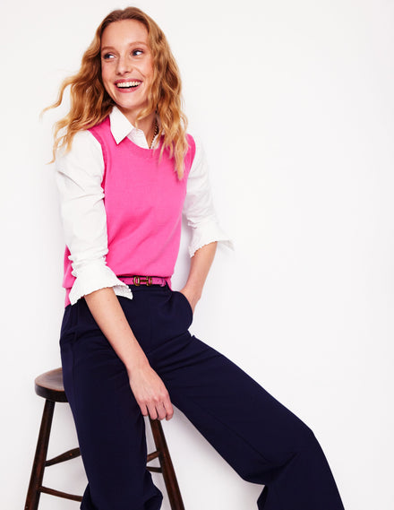 Emilia Cotton Crew Neck Vest-Tickled Pink