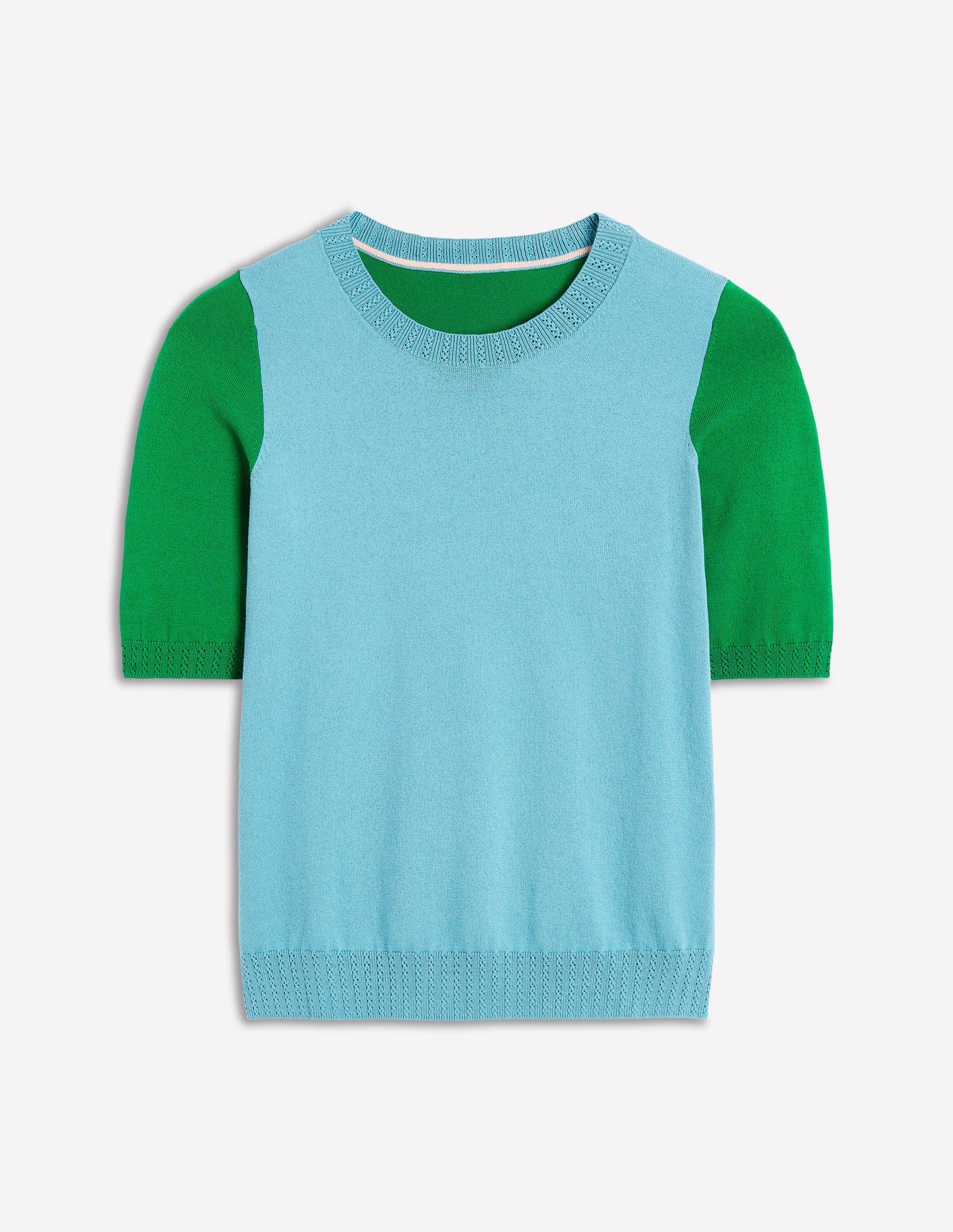 Emilia Cotton Crew T-shirt-Duck Egg Blue / Rich Emerald