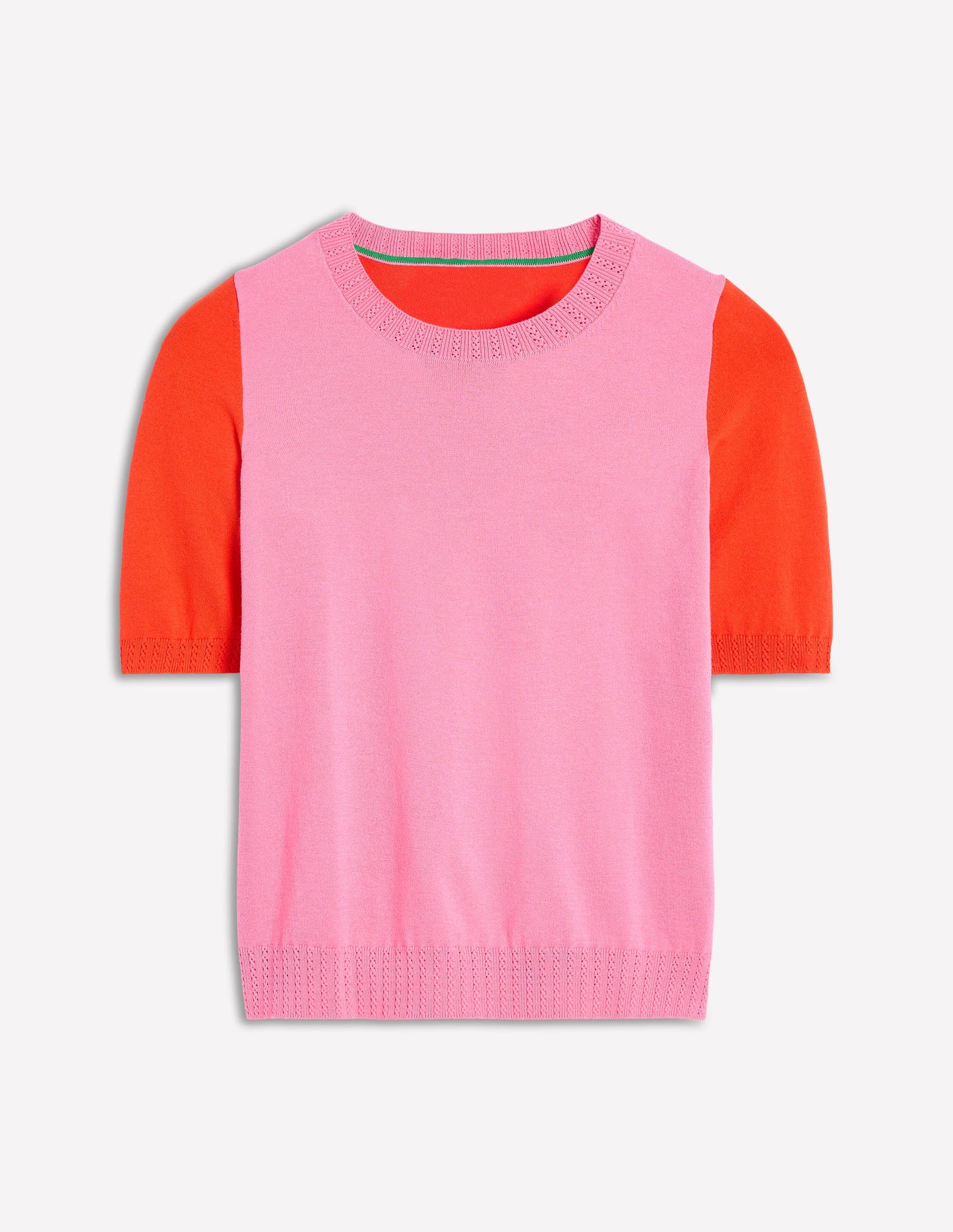 Emilia Cotton Crew T-shirt-Pink Rose / Firecracker Red