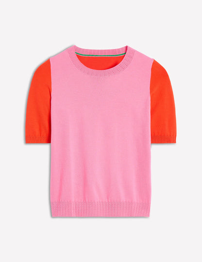 Emilia Cotton Crew T-shirt-Pink Rose / Firecracker Red