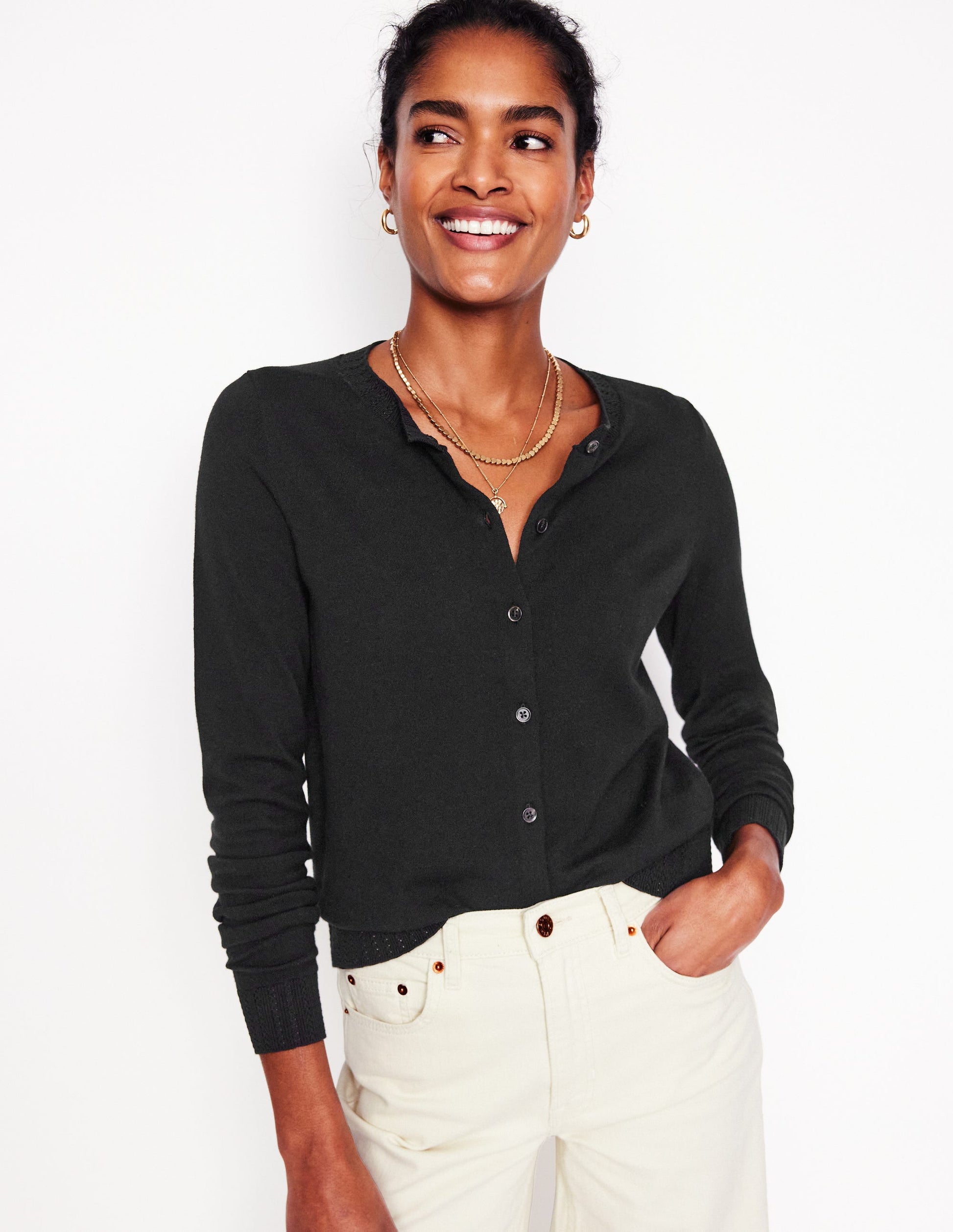 Emilia Cotton Crew Cardigan-Black | Boden USA Emilia Cotton Crew Cardigan-Black | Boden USA
