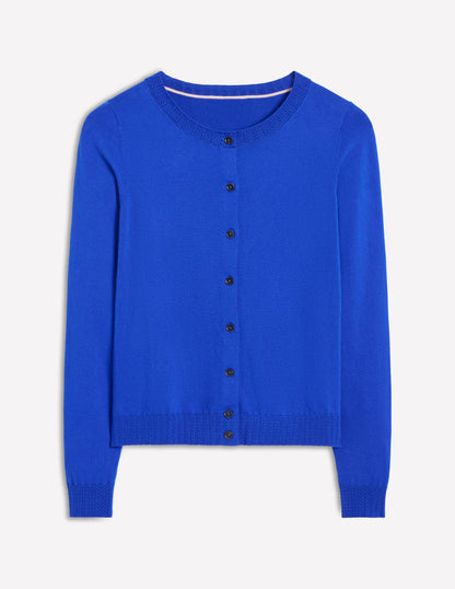 Emilia Cotton Crew Cardigan-Bright Blue