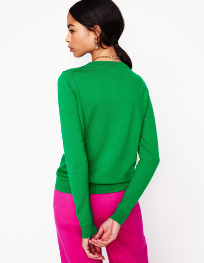 Emilia Cotton Crew Cardigan-Rich Emerald