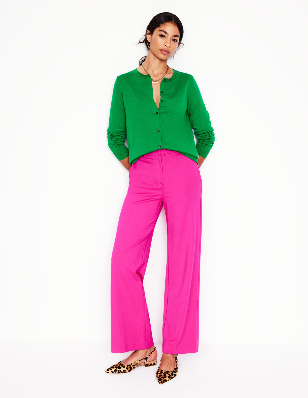 Emilia Cotton Crew Cardigan-Rich Emerald - Image 4
