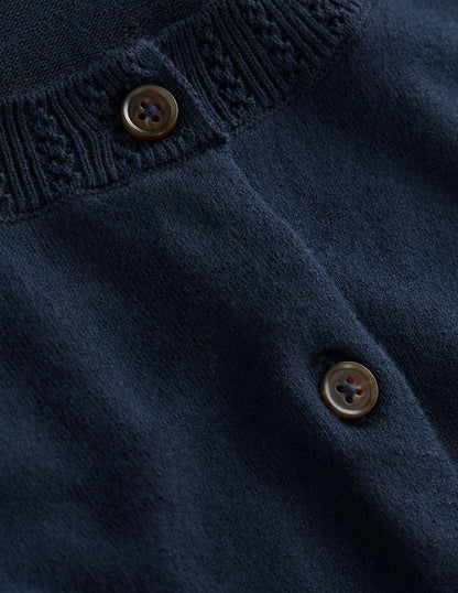 Emilia Cotton Crew Cardigan-Navy