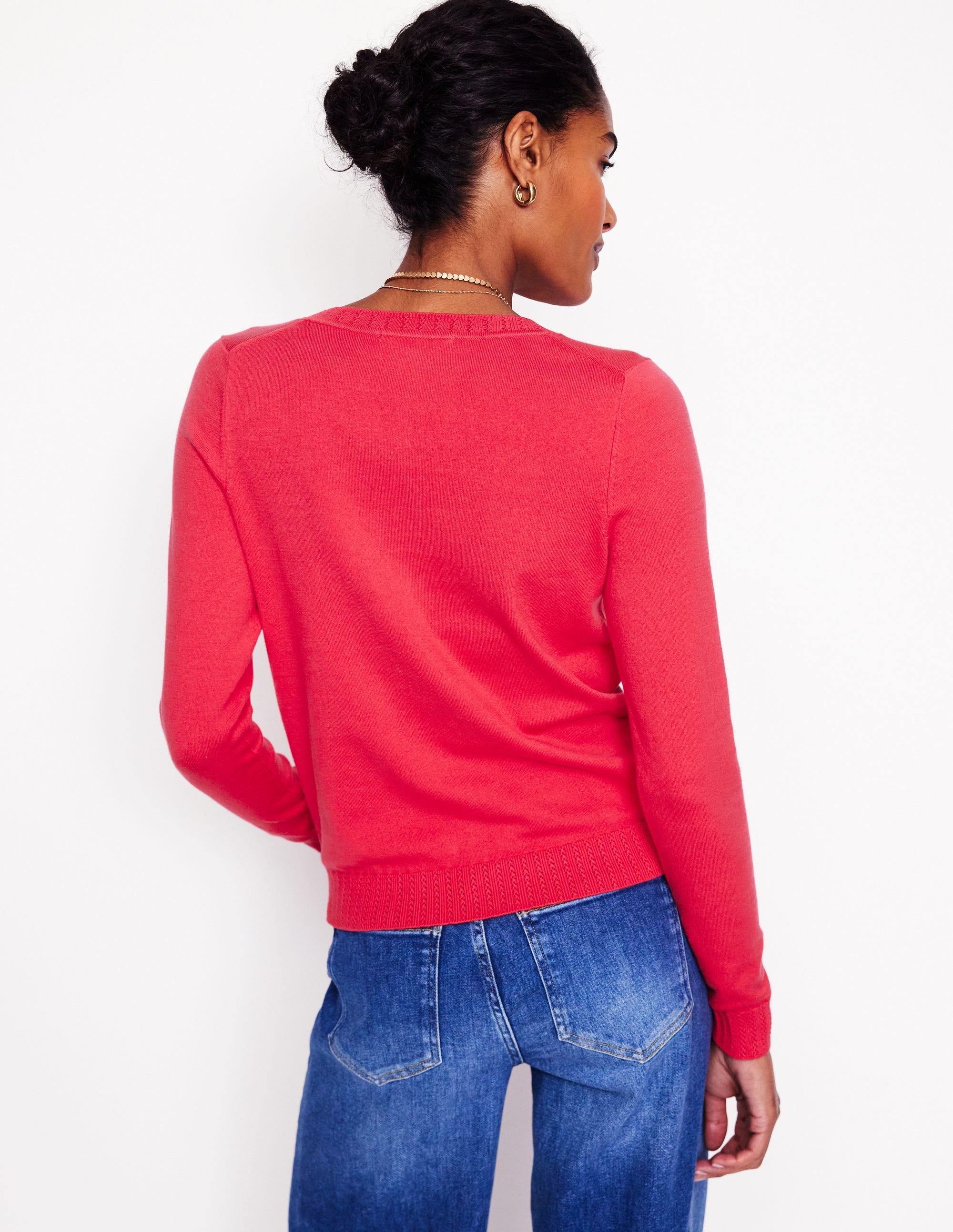 Emilia Cotton Crew Cardigan-Camelia Pink - Image 3