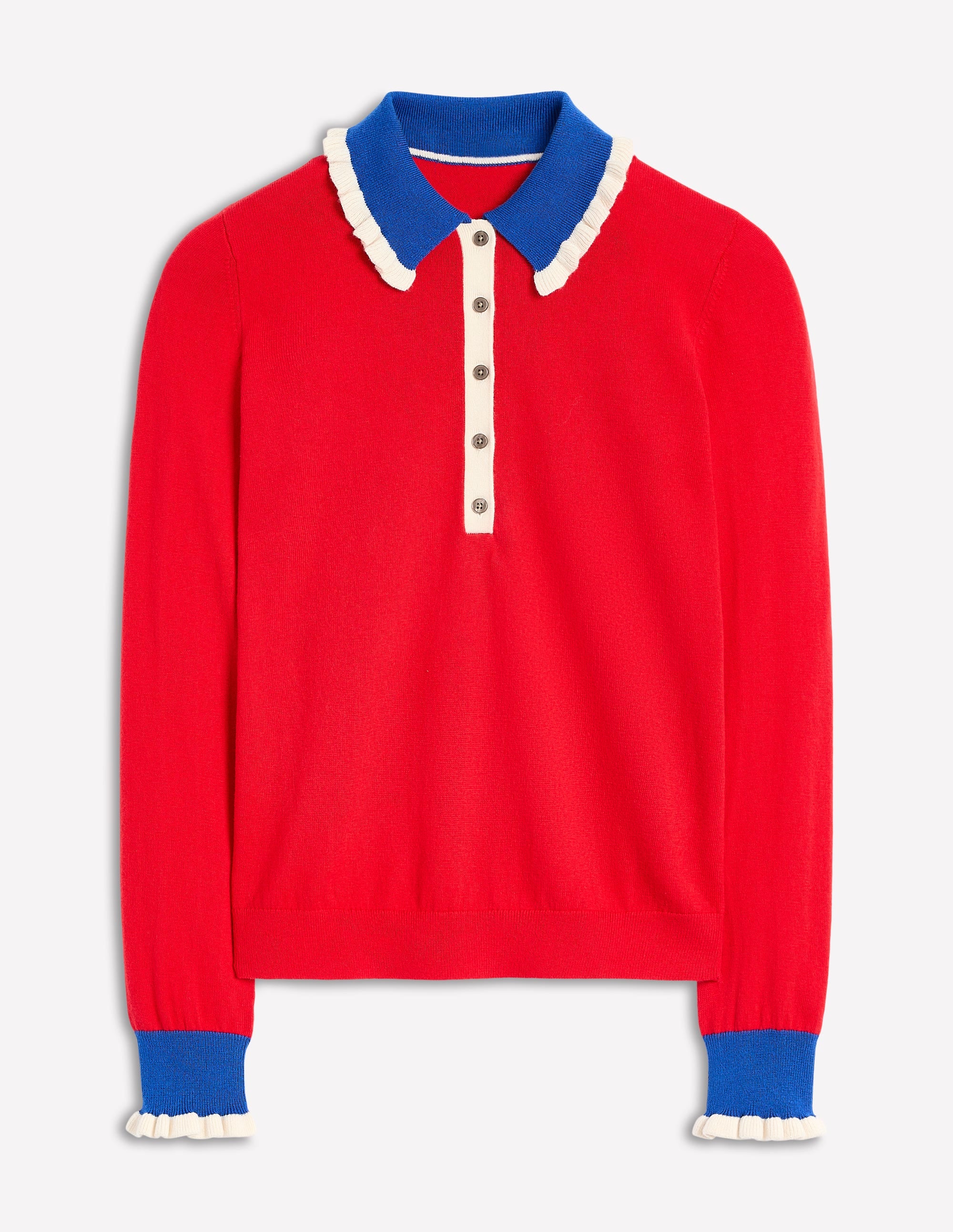 Cotton-Blend Frill Sweater-Poppy Red - Image 5
