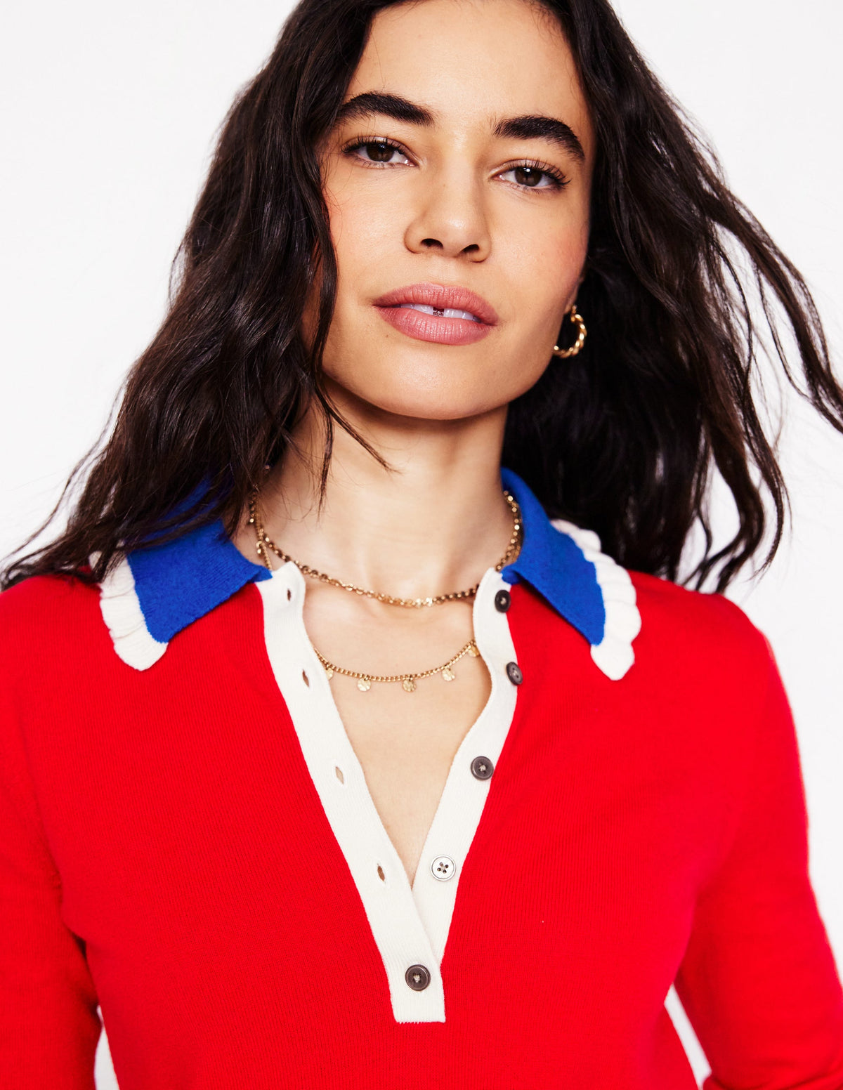 Cotton-Blend Frill Sweater-Poppy Red - Image 2