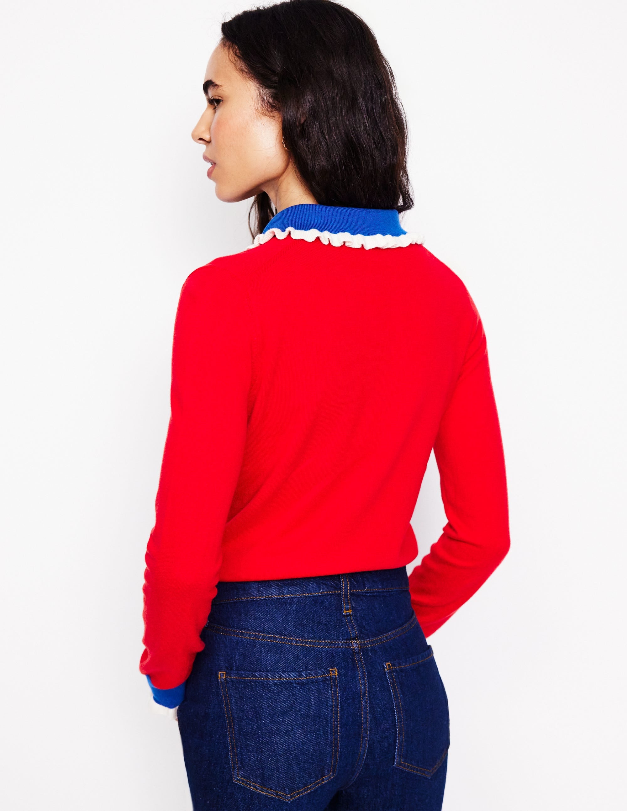 Cotton-Blend Frill Sweater-Poppy Red - Image 3