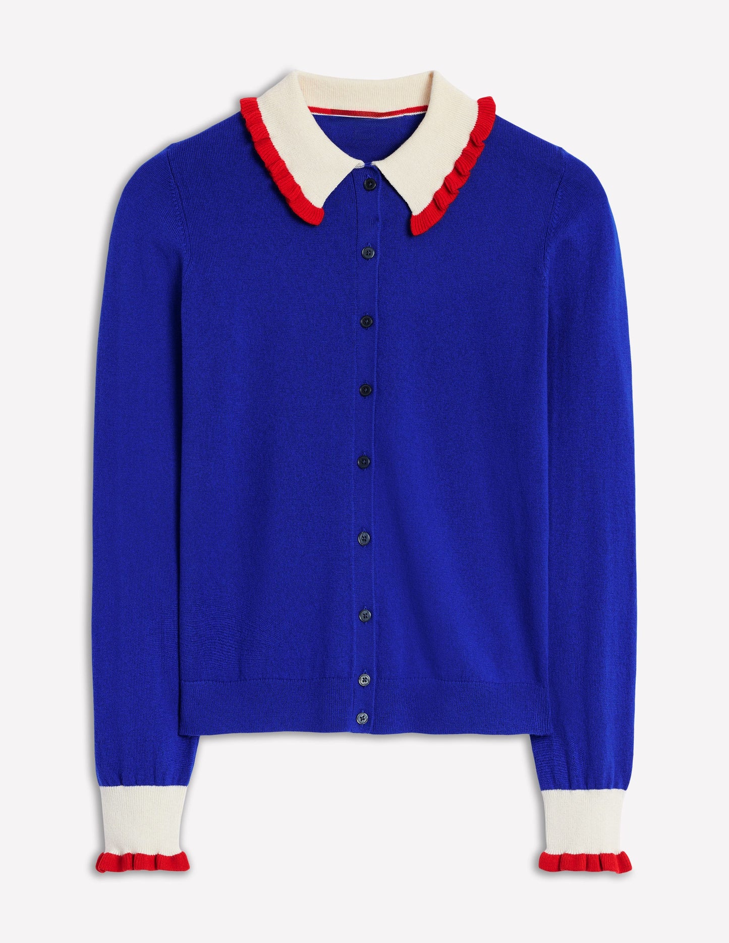 Frilled Cotton Blend Cardigan-Bright Blue