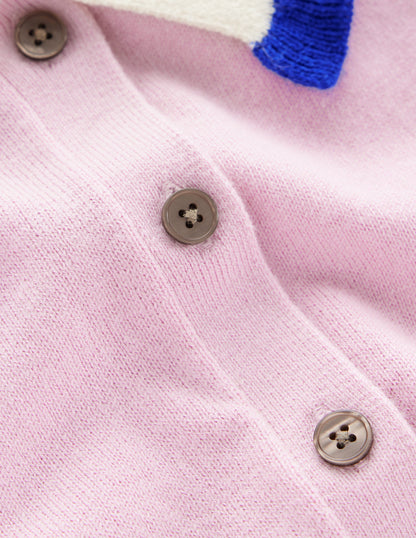 Frilled Cotton Blend Cardigan-Soft Lavender Pink