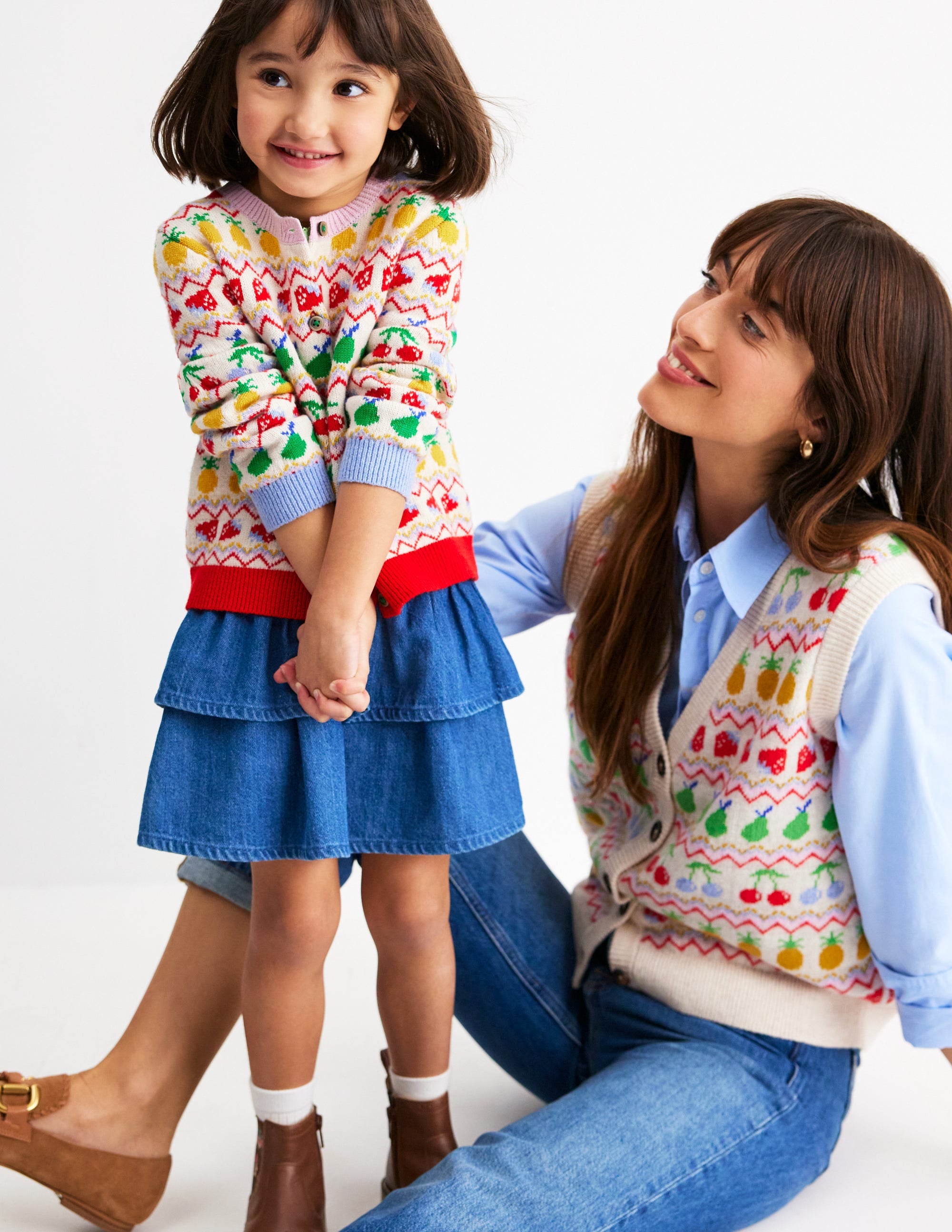 Edie Fair Isle Waistcoat-Ecru Marl, Fruit - Image 7