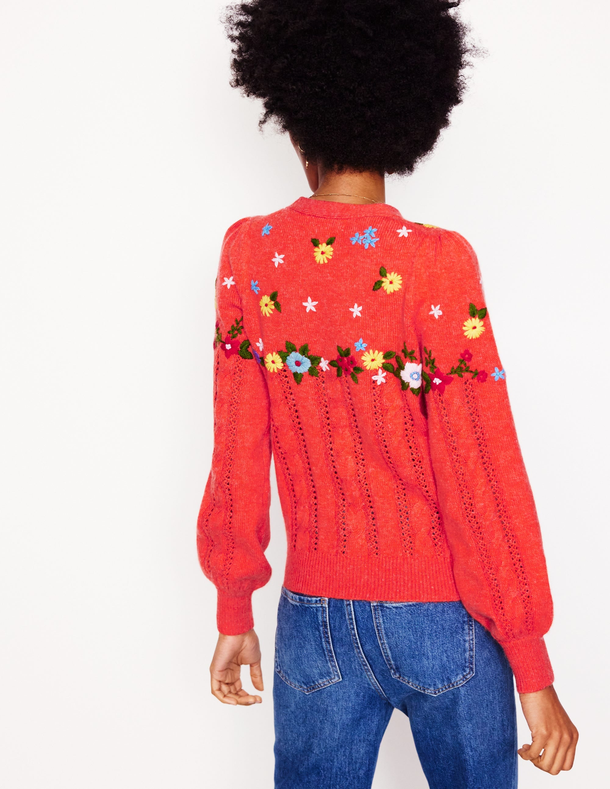Fluffy Embroidered Cardigan-Firecracker Red - Image 3