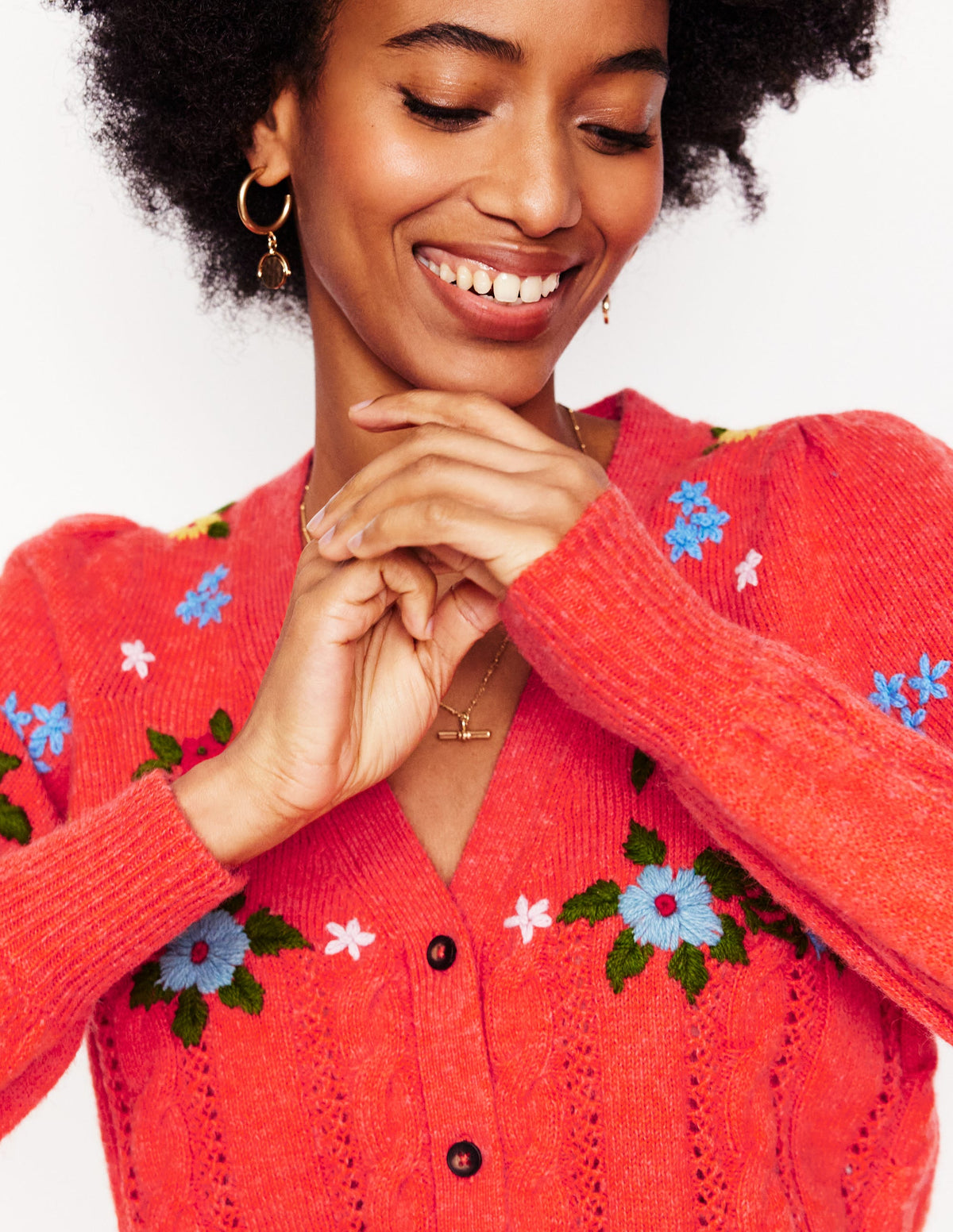 Fluffy Embroidered Cardigan-Firecracker Red - Image 5