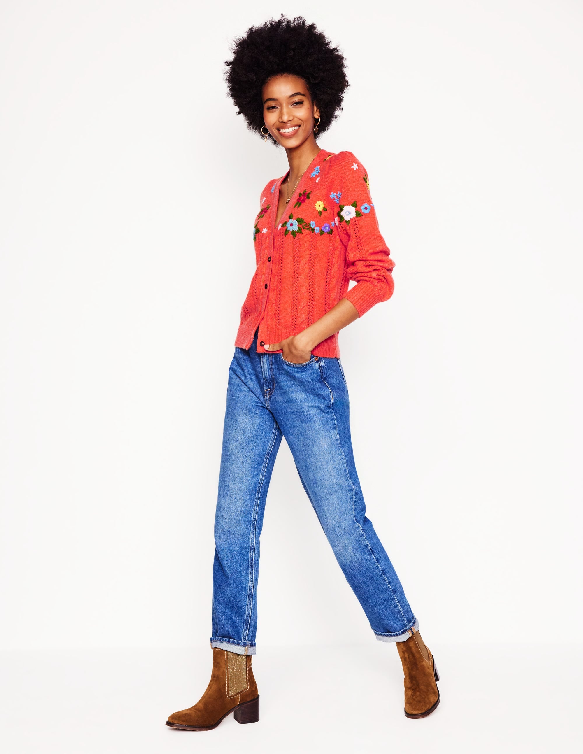Fluffy Embroidered Cardigan-Firecracker Red - Image 6