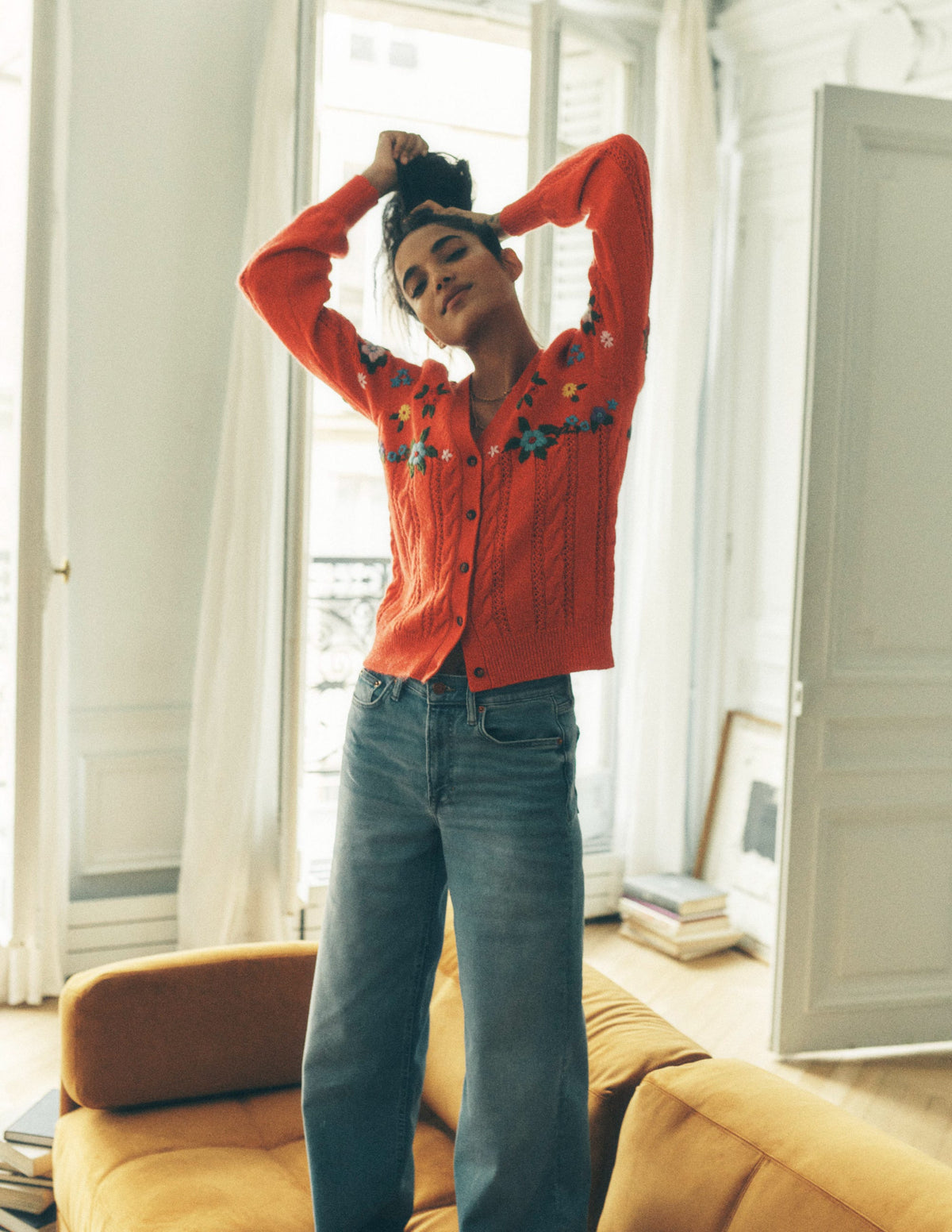 Fluffy Embroidered Cardigan-Firecracker Red - Image 2