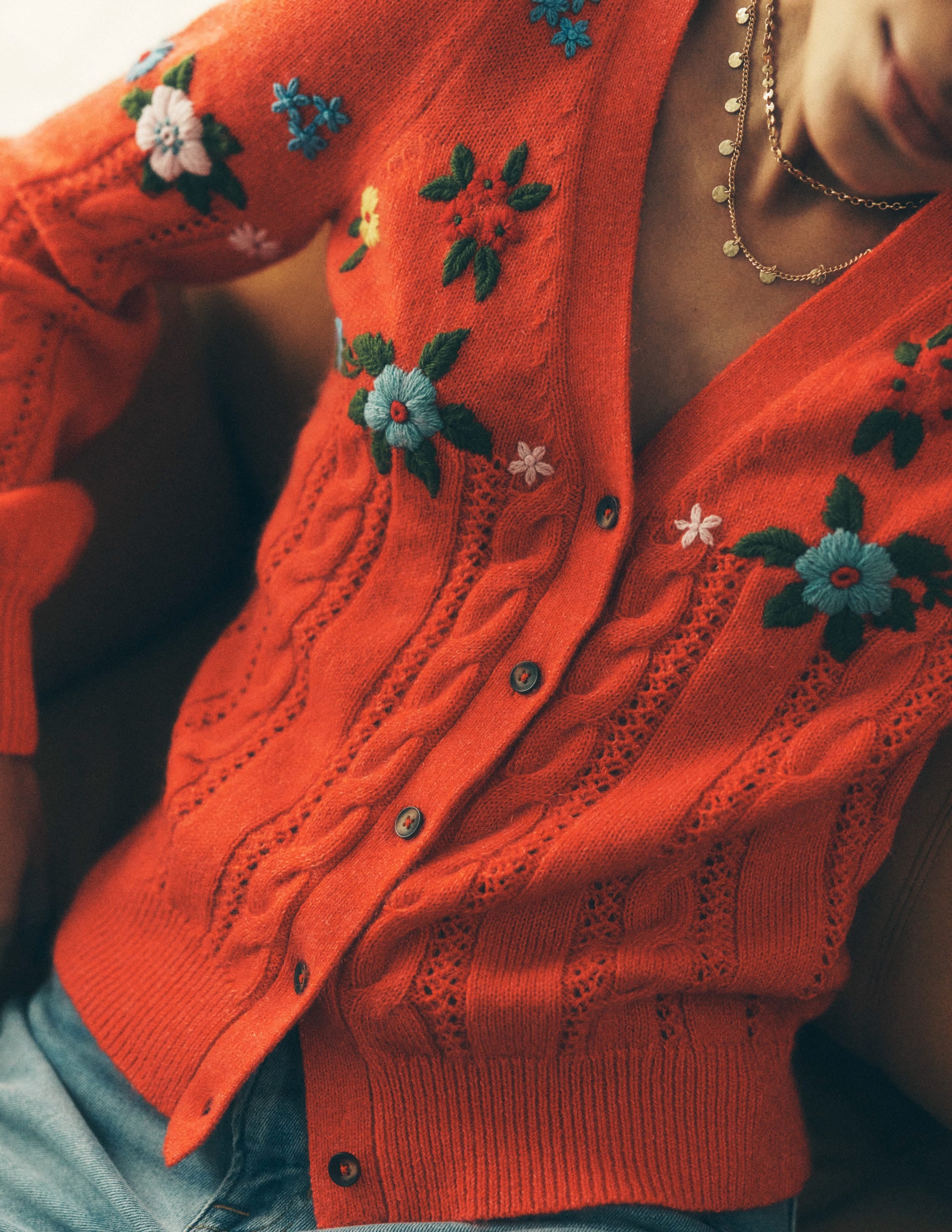 Fluffy Embroidered Cardigan-Firecracker Red - Image 7