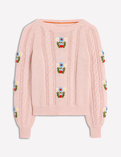 Fluffy Embroidered Sweater-Soft Lavender Pink