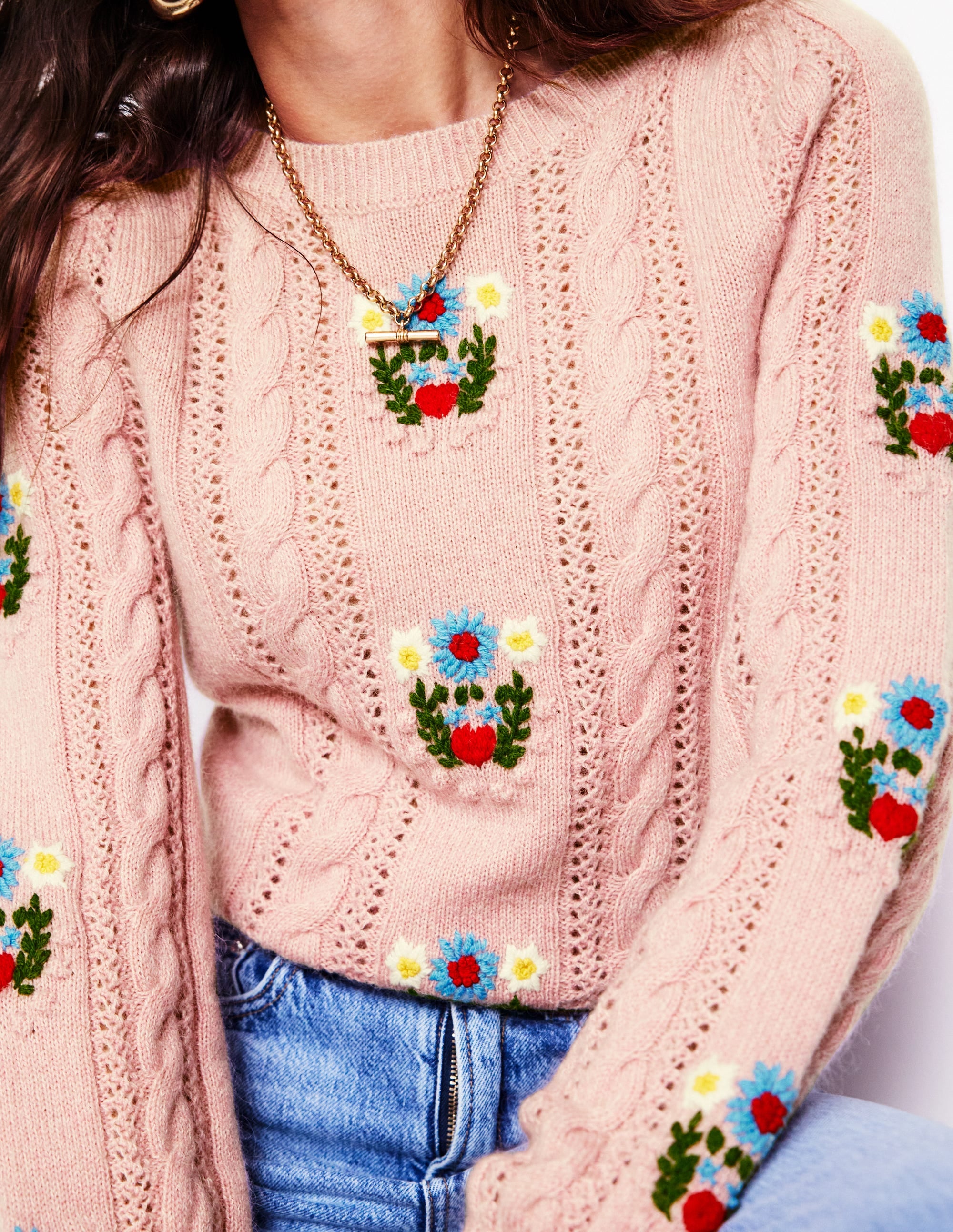 Fluffy Embroidered Sweater-Soft Lavender Pink - Image 3