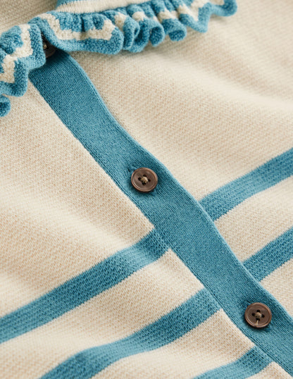 Jessie Frill Collared Cardigan-Ivory, Duck Egg Blue Stripe