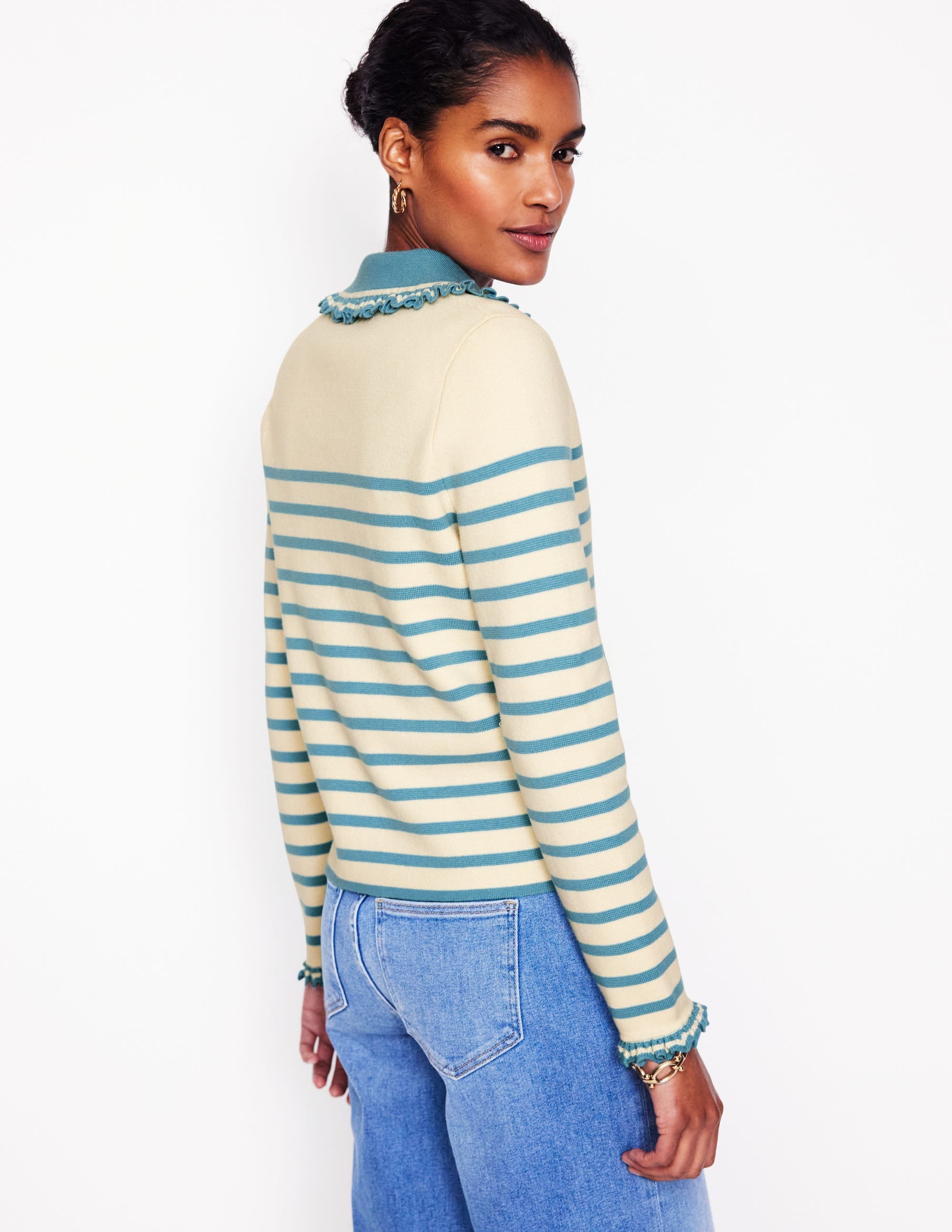 Jessie Frill Collared Cardigan-Ivory, Duck Egg Blue Stripe - Image 4