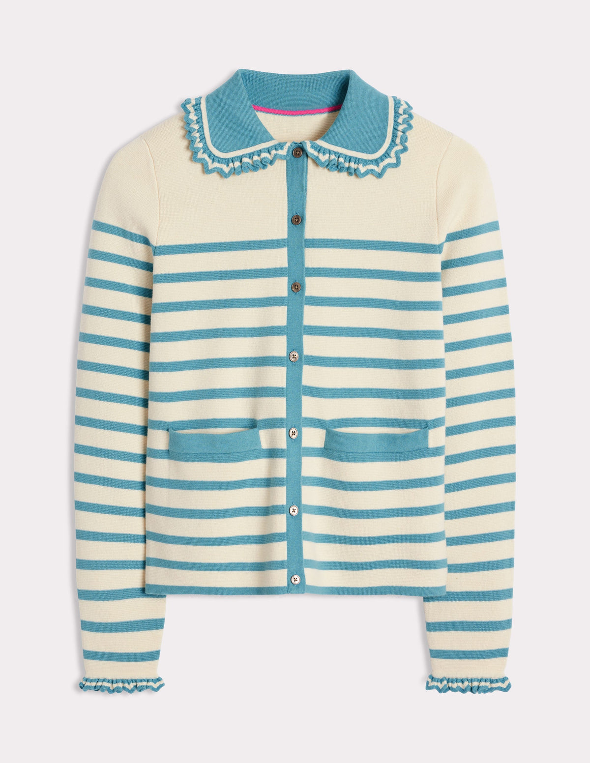 Jessie Frill Collared Cardigan-Ivory, Duck Egg Blue Stripe - Image 6