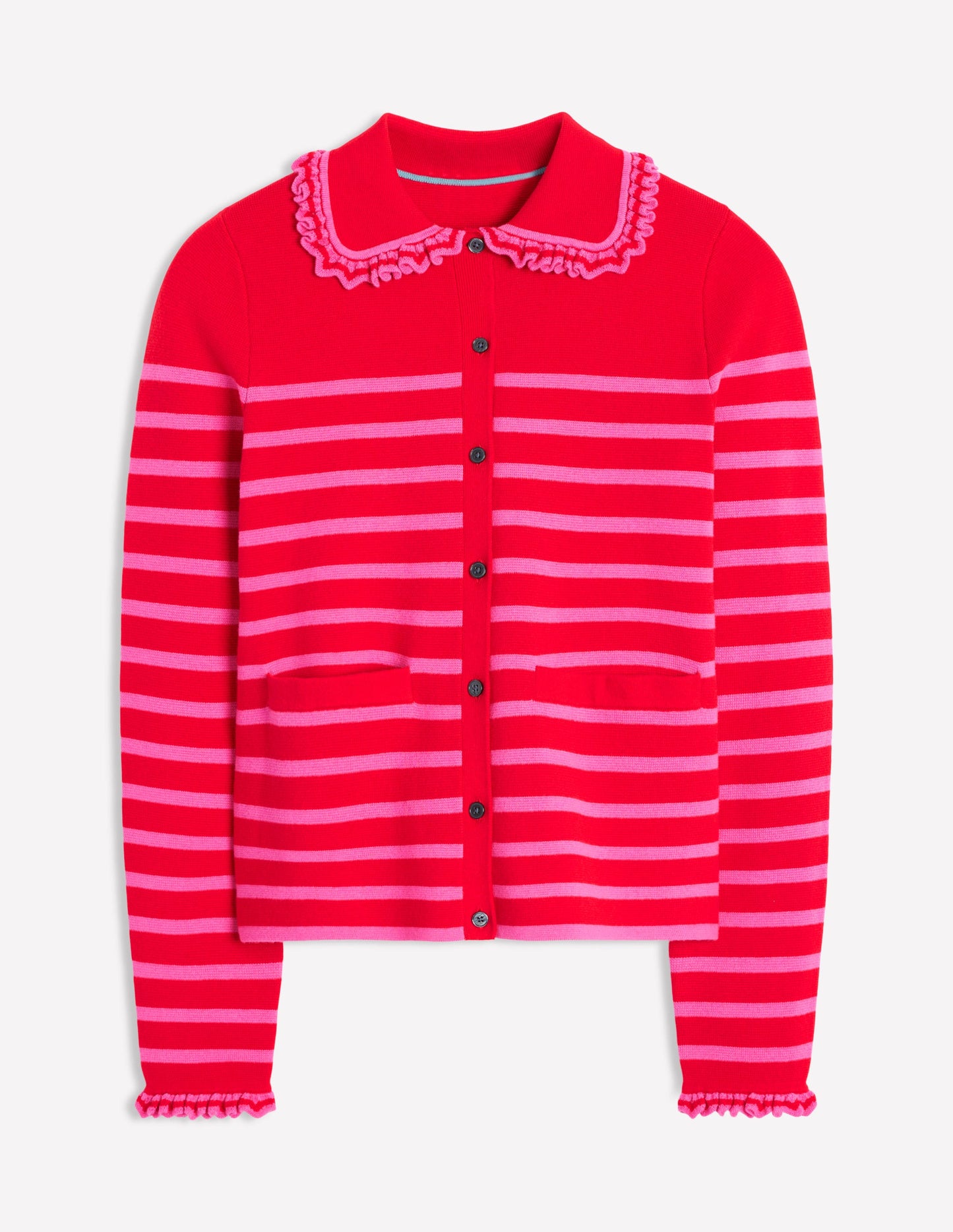 Jessie Frill Collared Cardigan-Poppy Red, Sorbet Pink Stripe