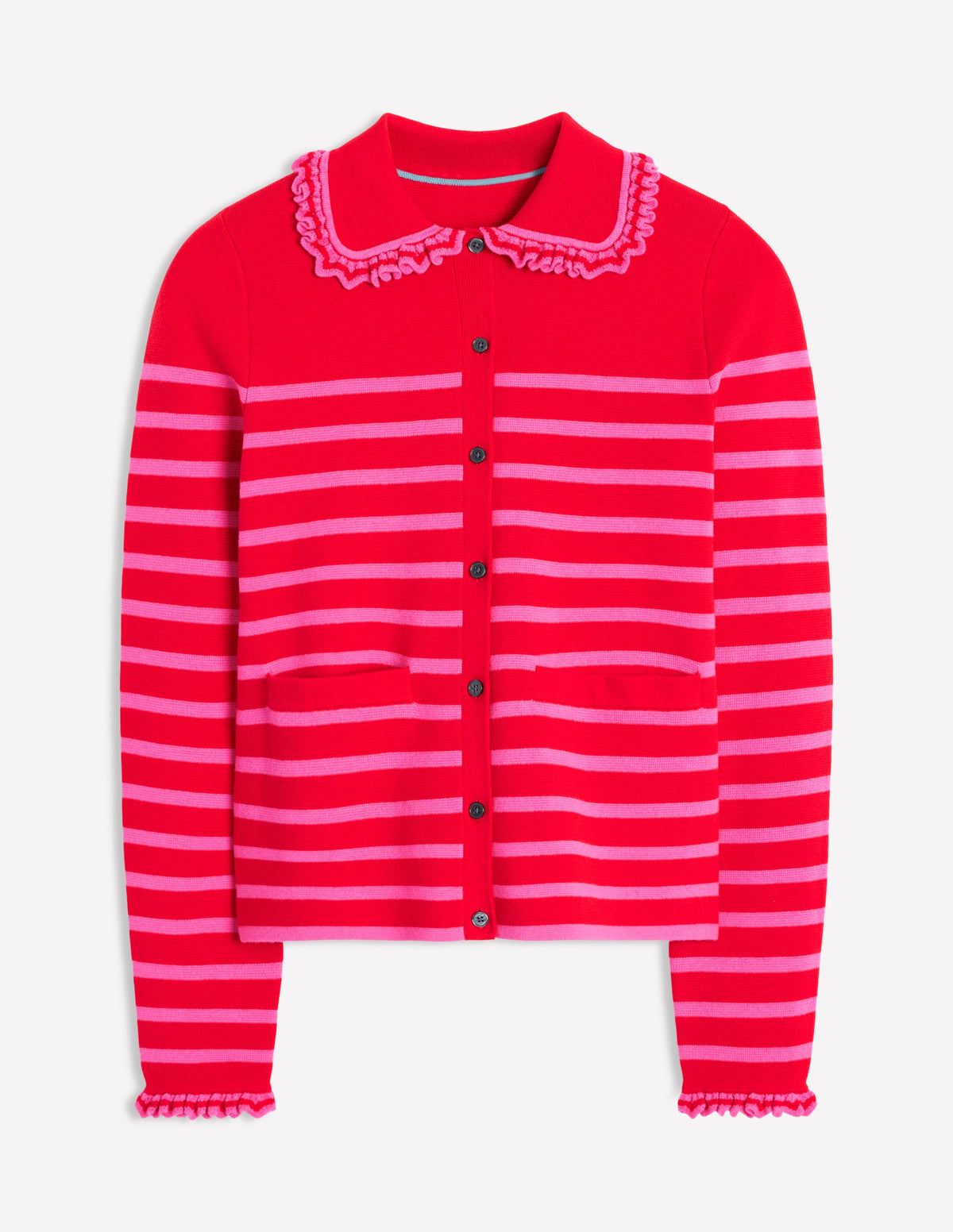 Jessie Frill Collared Cardigan-Poppy Red, Sorbet Pink Stripe - Image 6