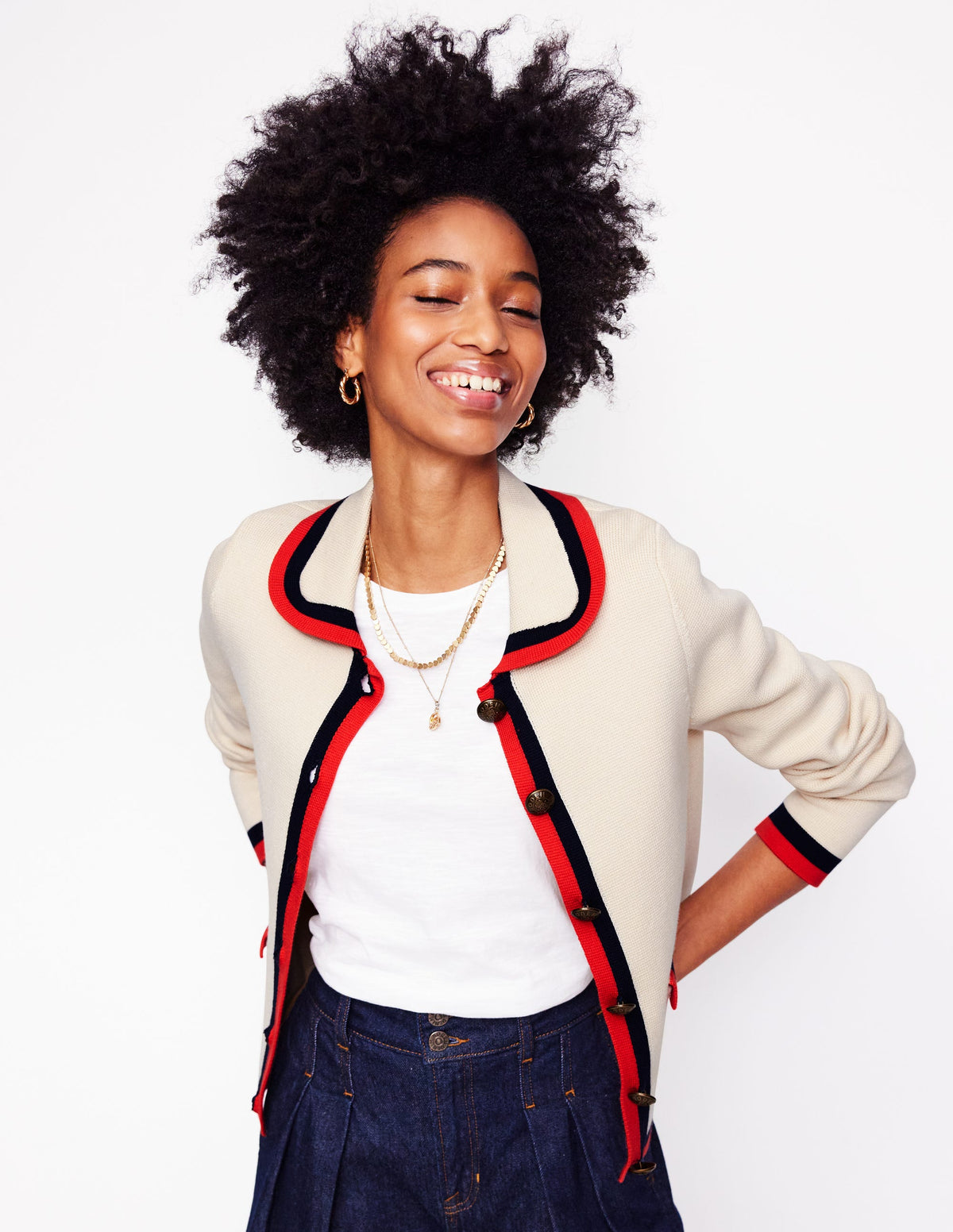 Holly Collared Knitted Jacket-Warm Ivory - Image 1