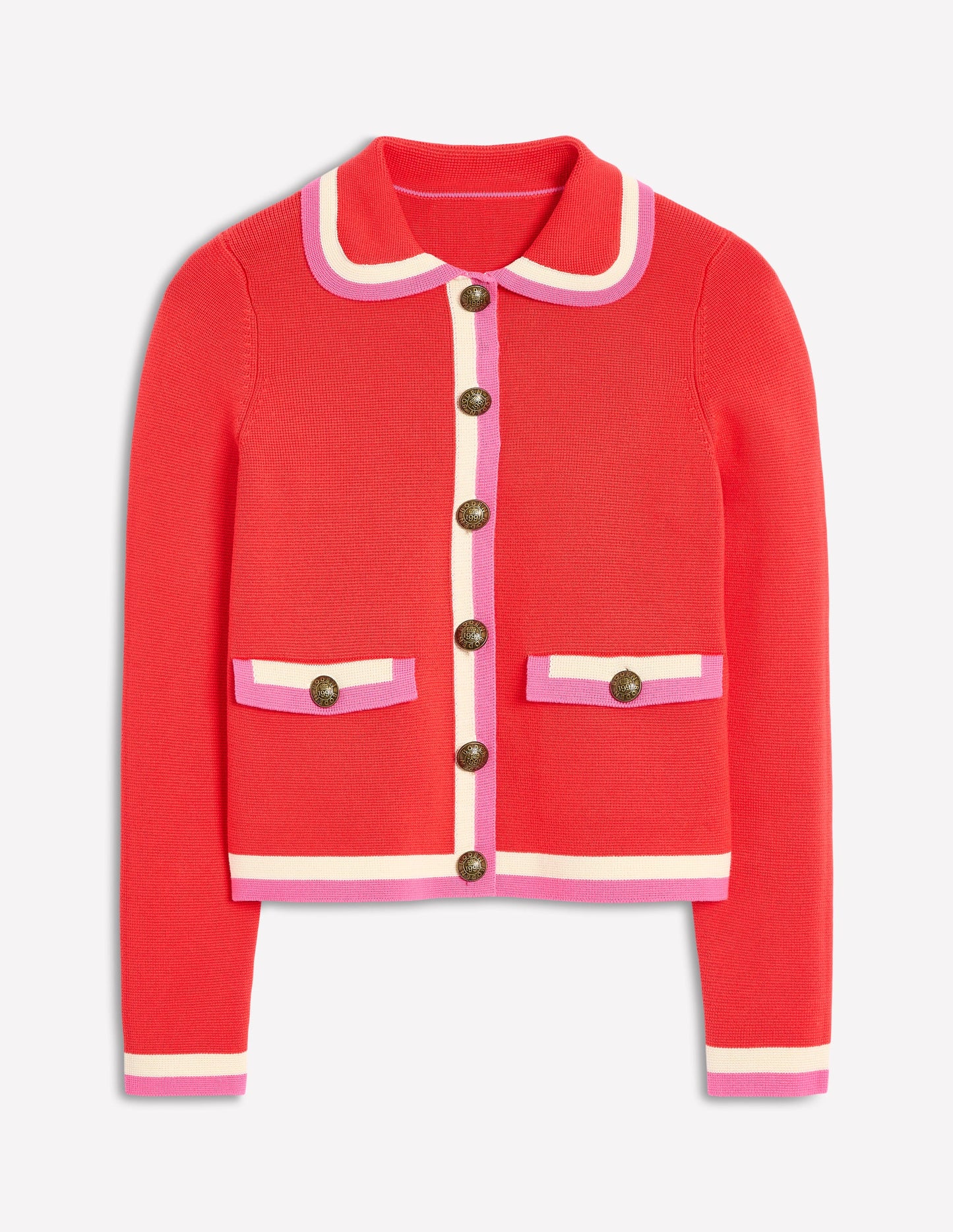 Holly Collared Knitted Jacket-Strawberry Tart Red