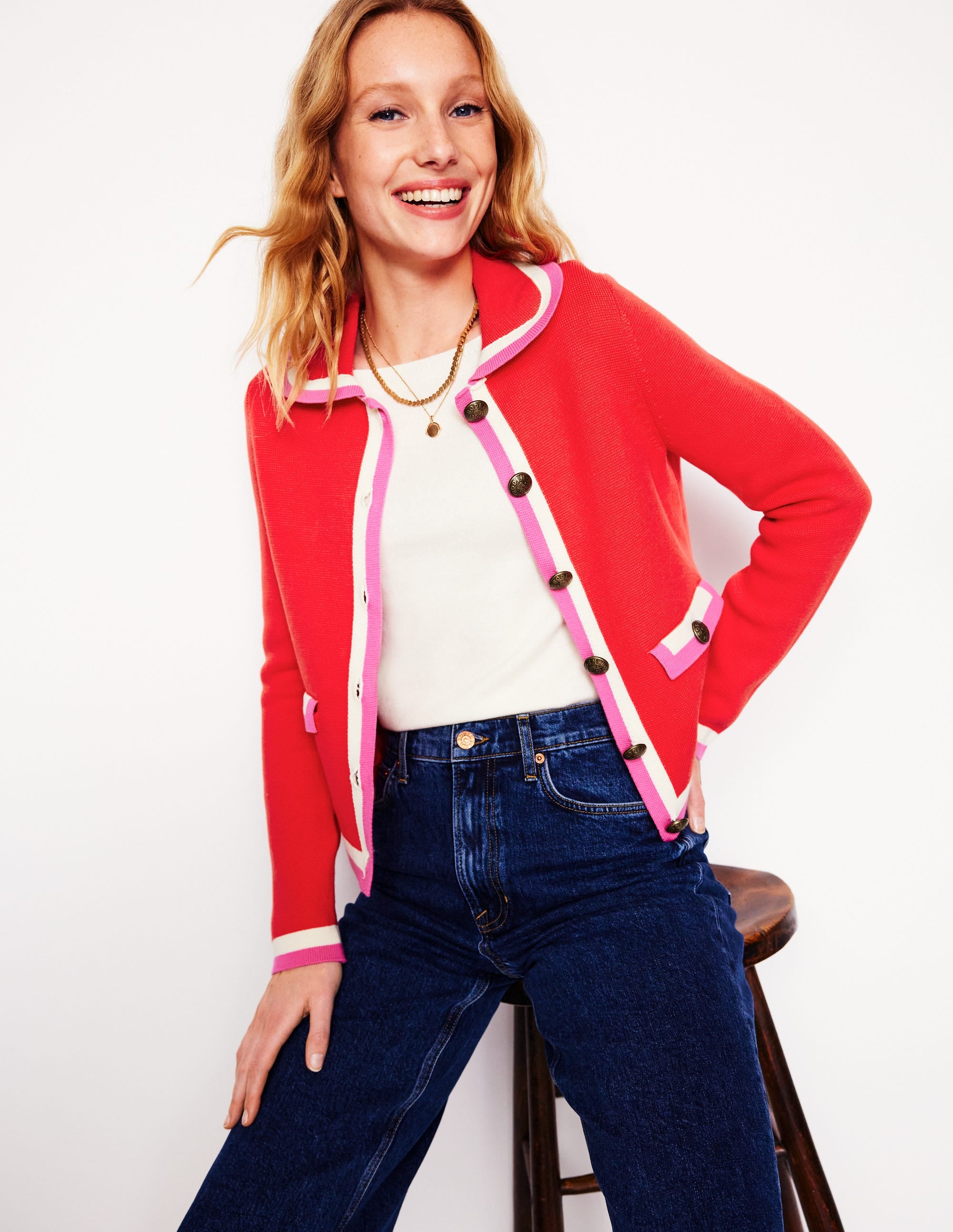 Holly Collared Knitted Jacket-Strawberry Tart Red - Image 1