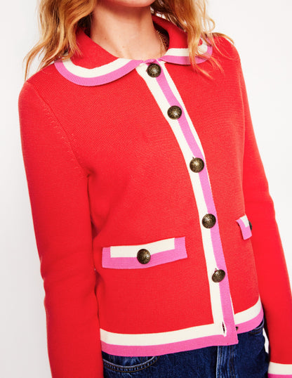 Holly Collared Knitted Jacket-Strawberry Tart Red