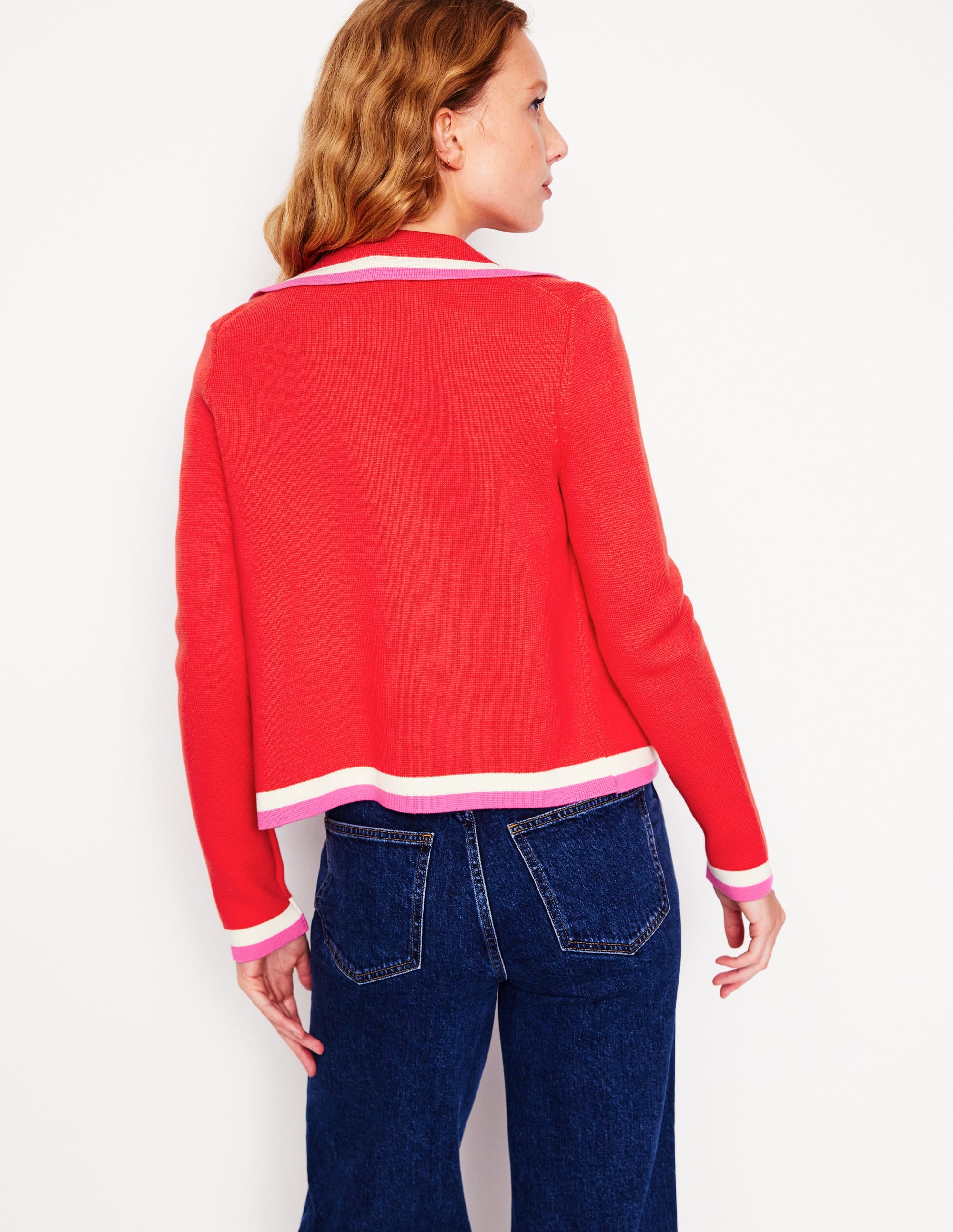 Holly Collared Knitted Jacket-Strawberry Tart Red - Image 3