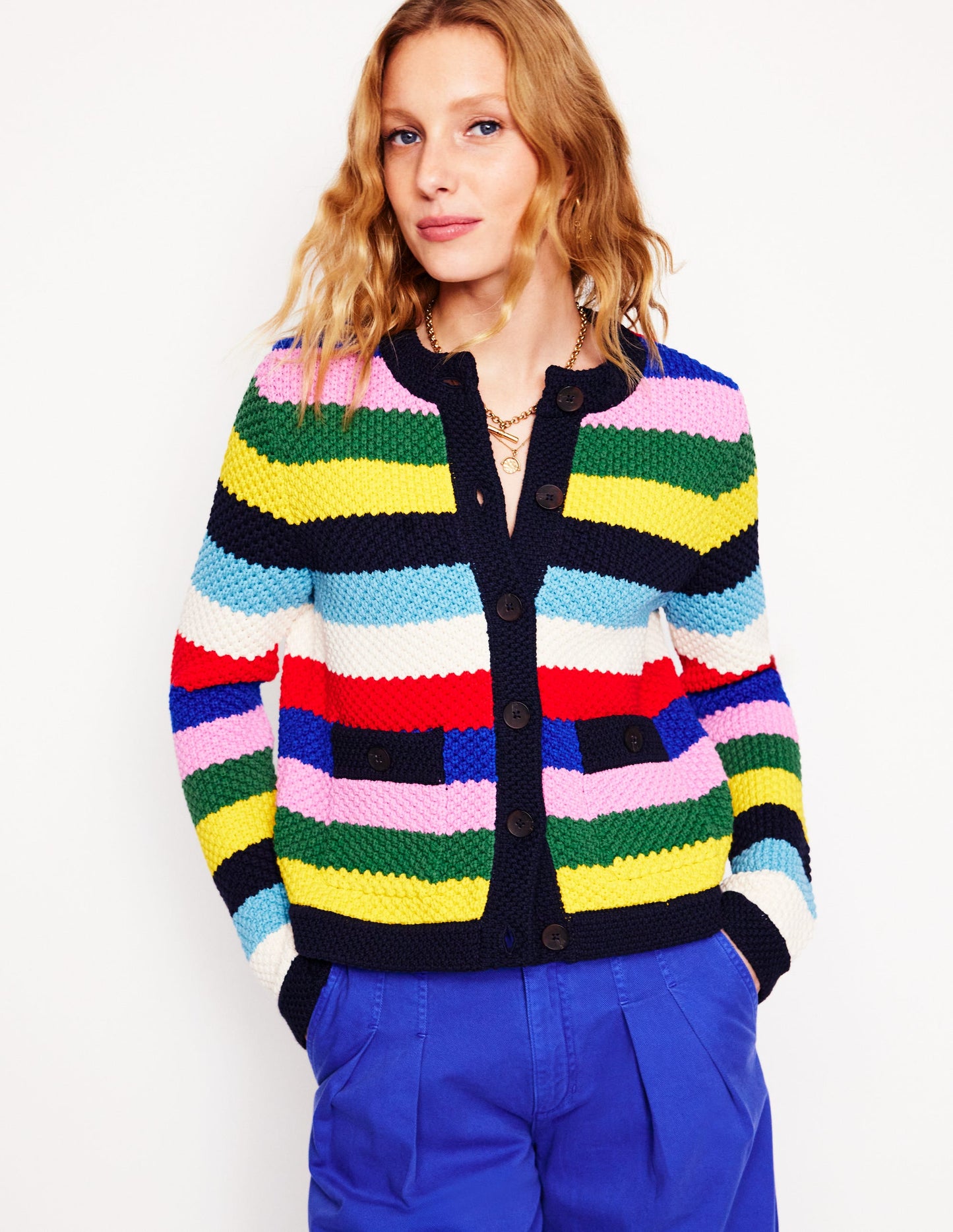 Libby Knitted Jacket-Poppy Red, Blue Multi