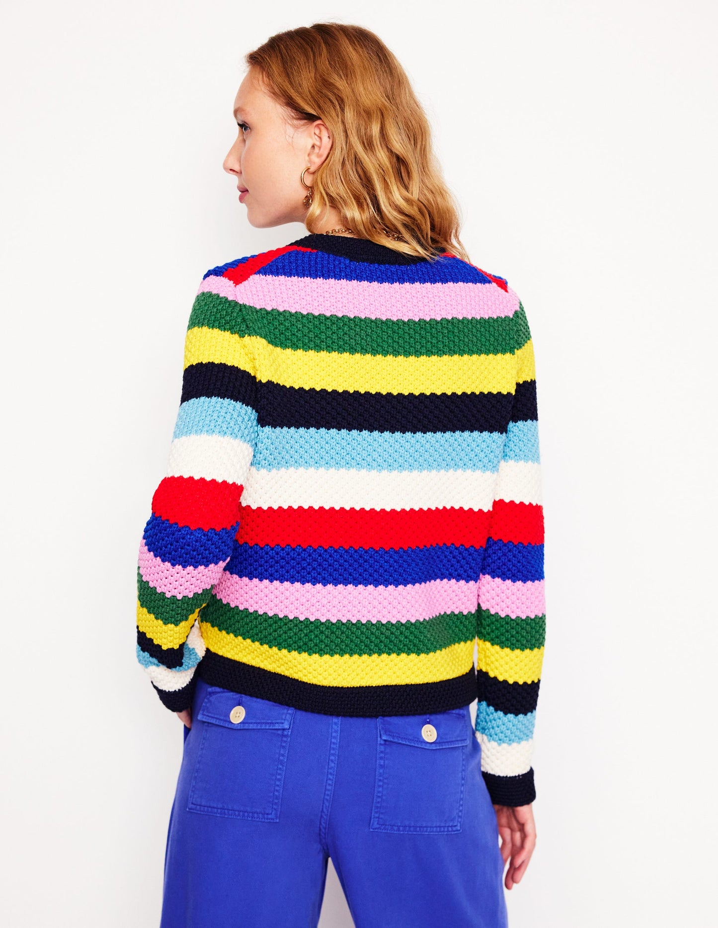 Libby Knitted Jacket-Poppy Red, Blue Multi