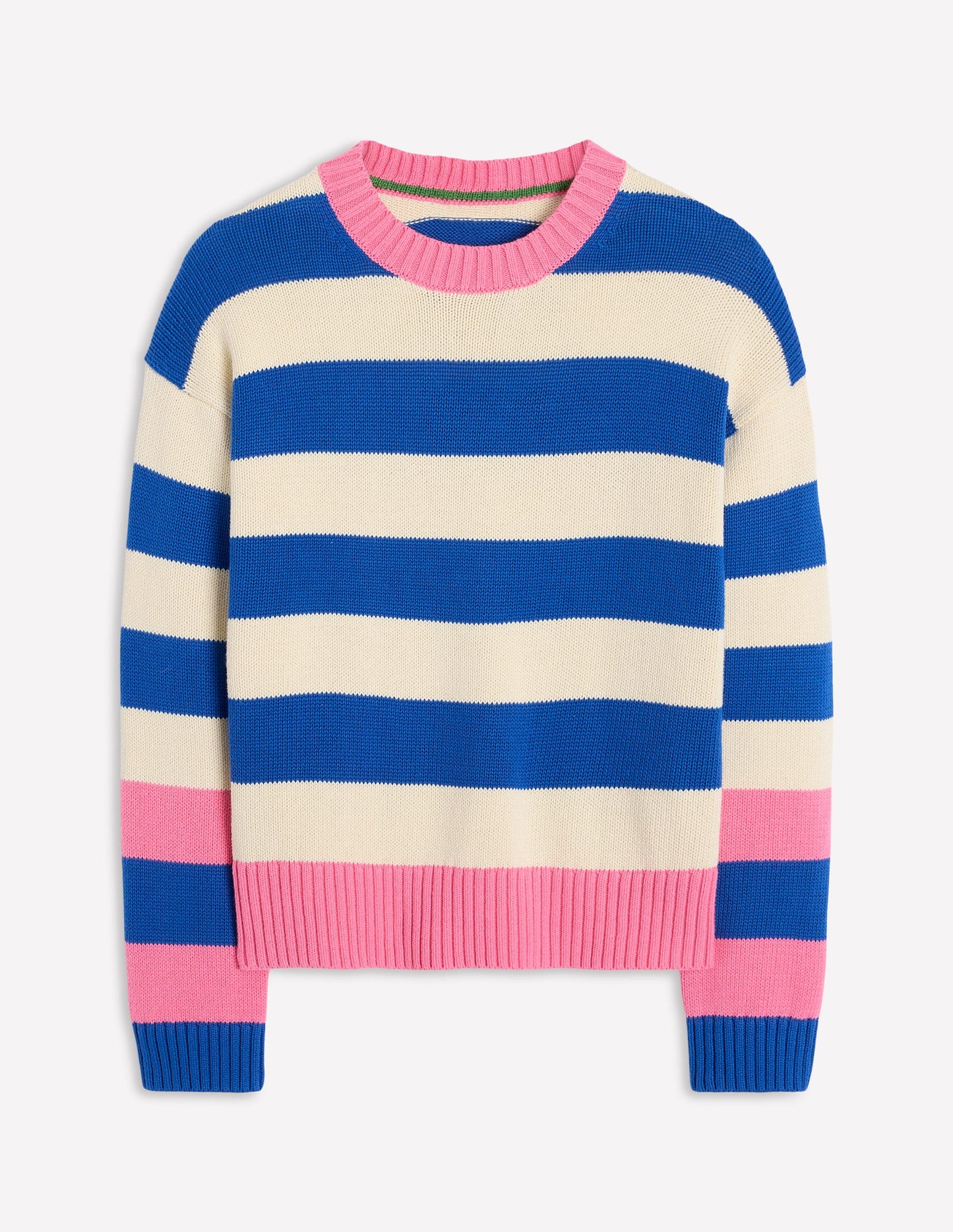 Lucinda Cotton Striped Sweater-Bright Blue, Pink Rose Cuff