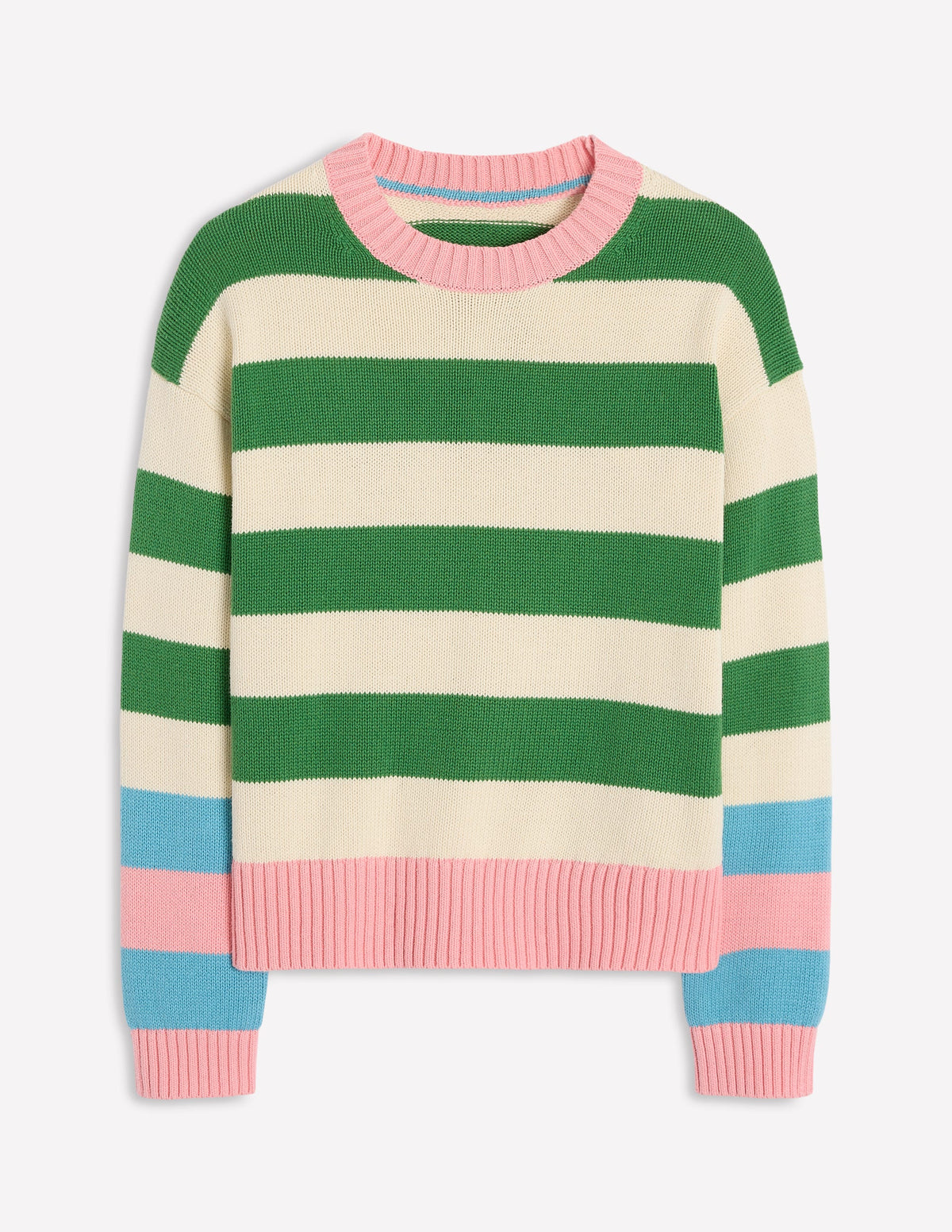 Lucinda Cotton Striped Sweater-Paradise Green, Pink Cuff - Image 5