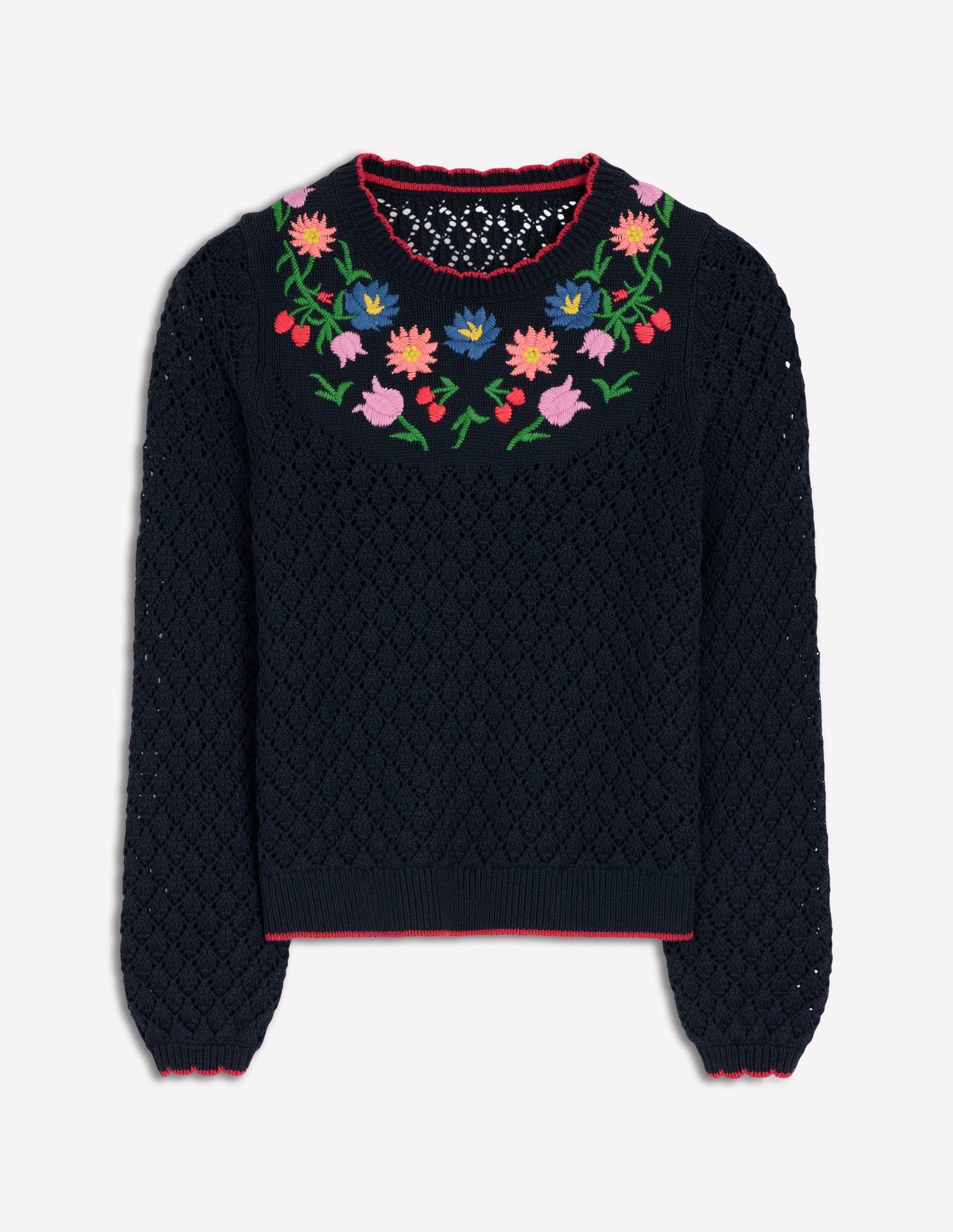 Embroidered Cotton Sweater-Navy