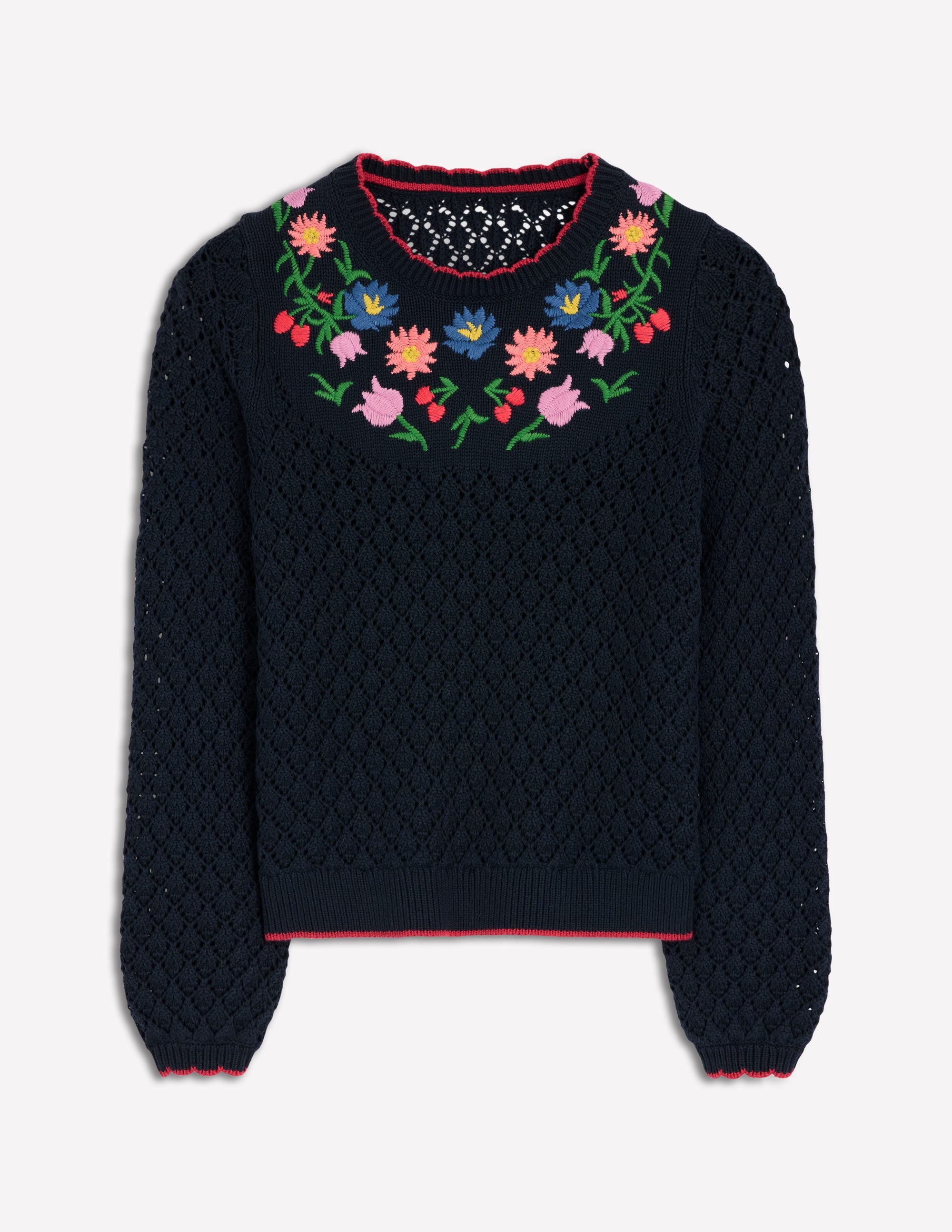 Embroidered Cotton Sweater-Navy - Image 6