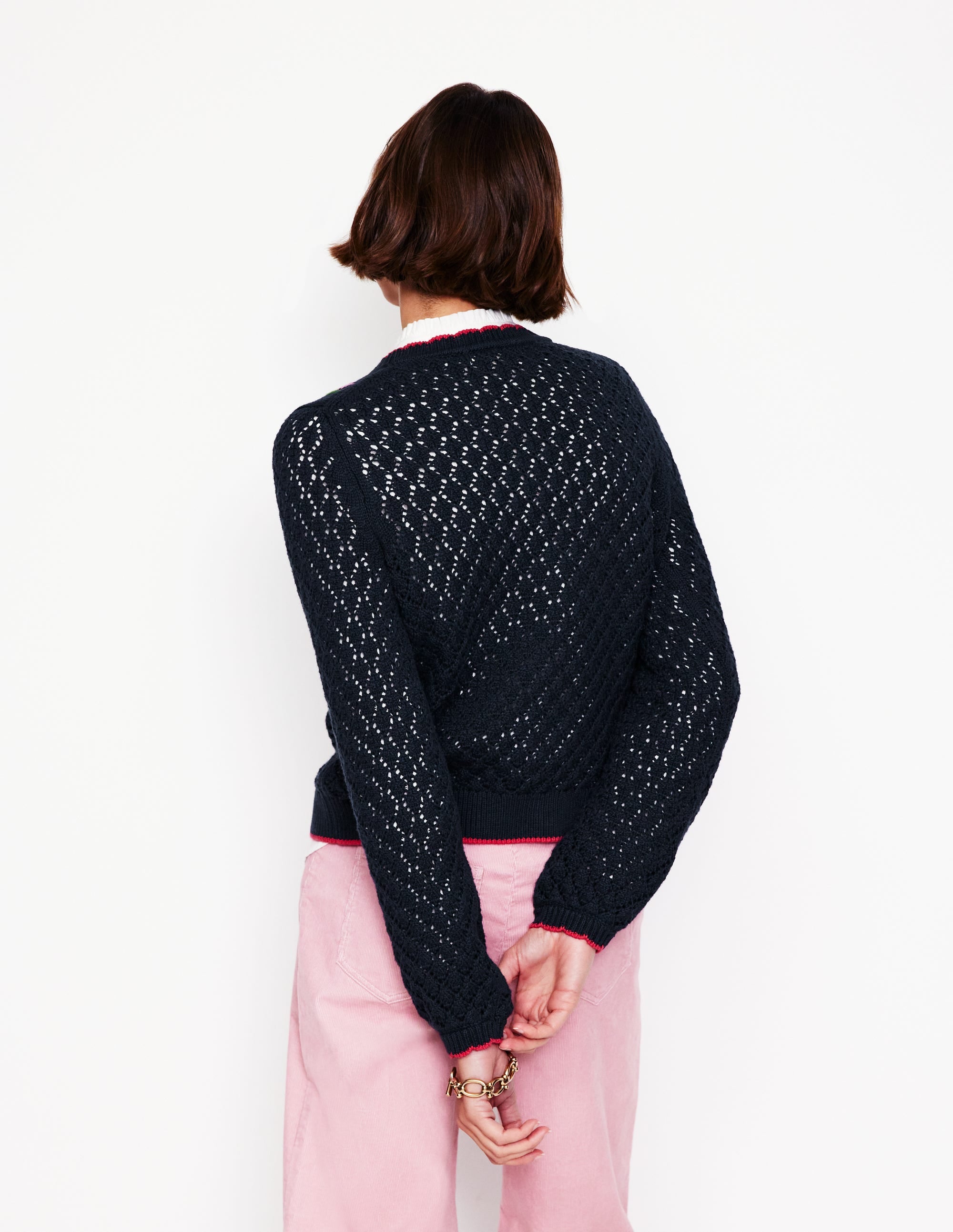 Embroidered Cotton Sweater-Navy - Image 4