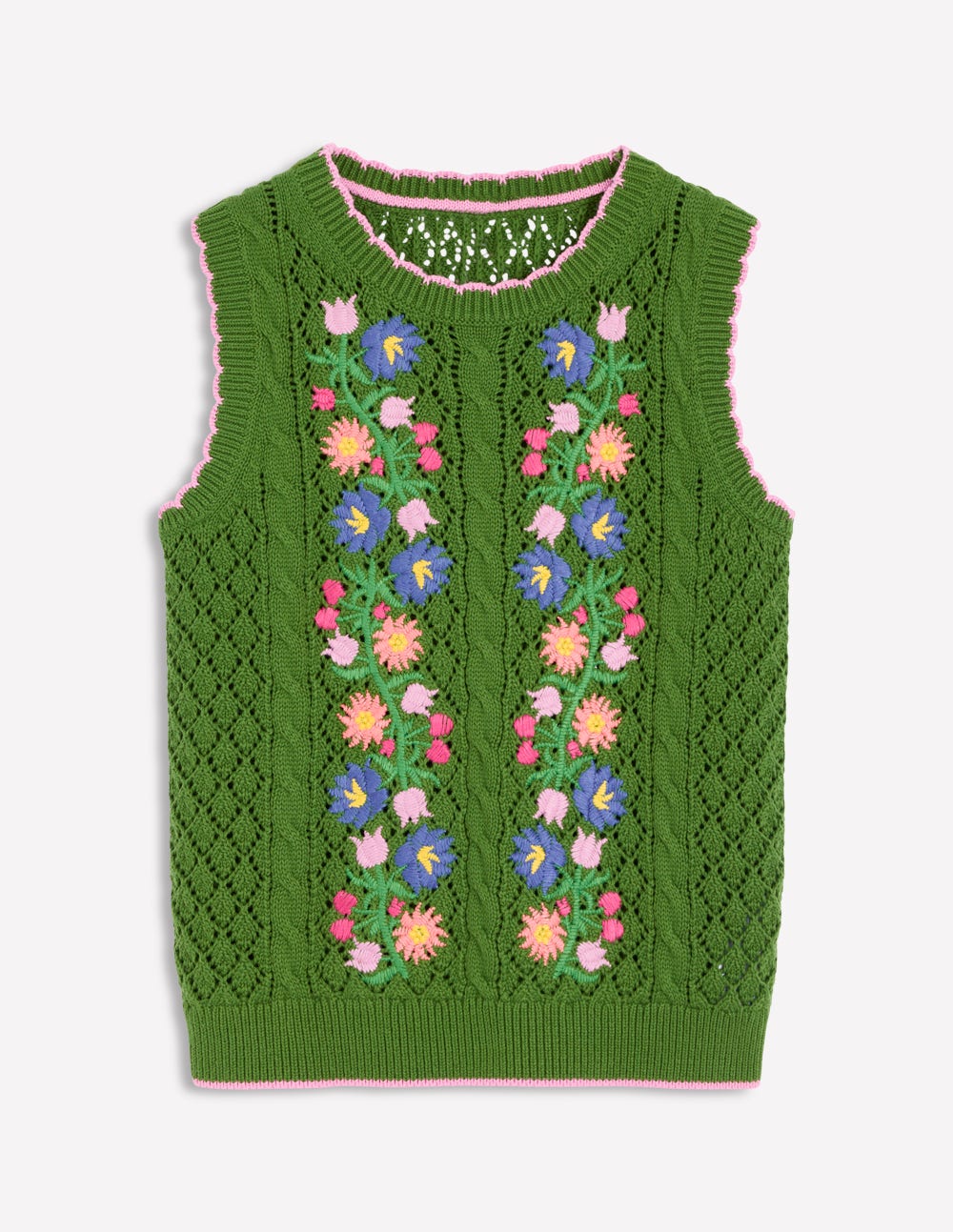 Embroidered Cotton Vest-Paradise Green